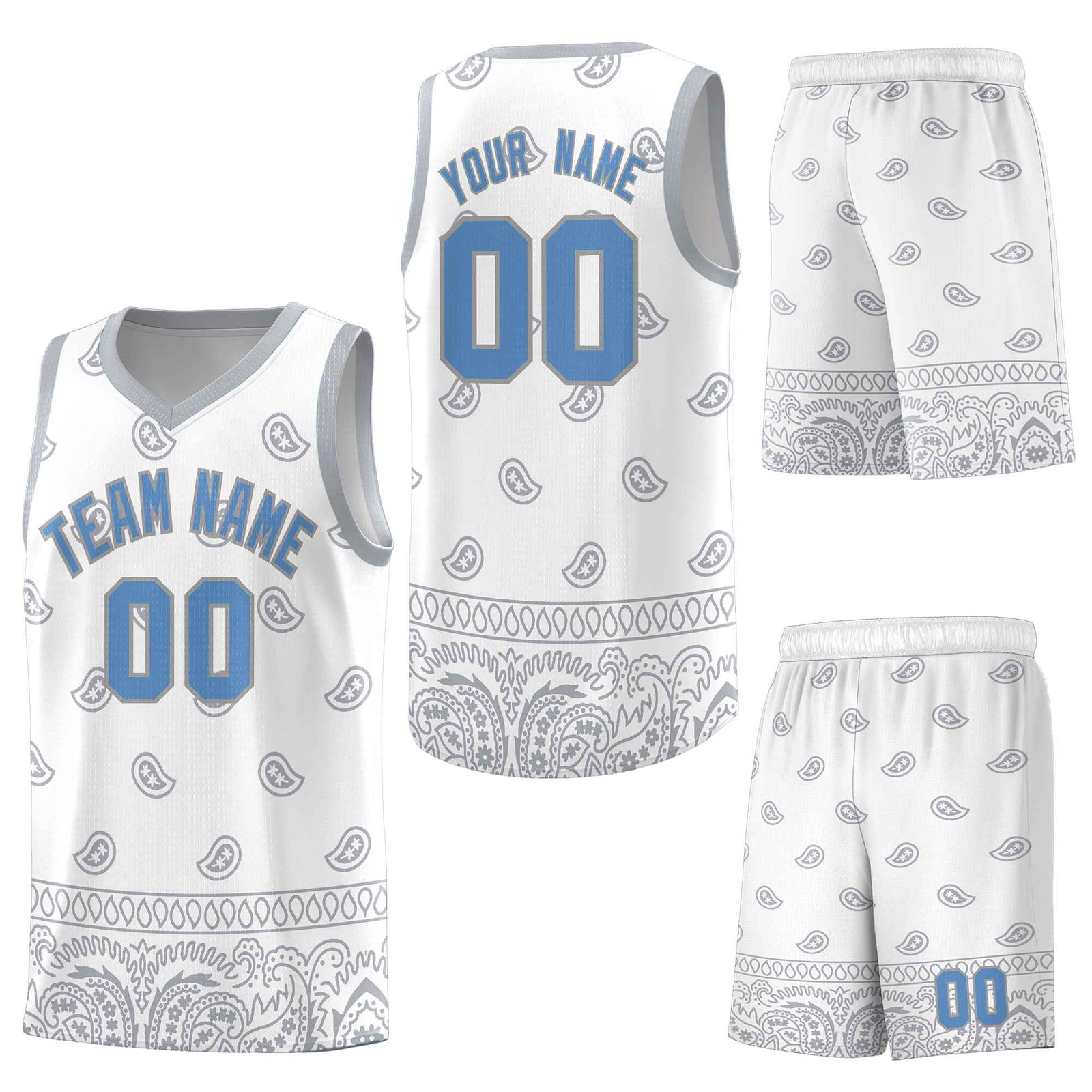 Custom White Gray Personalized Cashew Pattern Sports Uniform Basketball Jersey