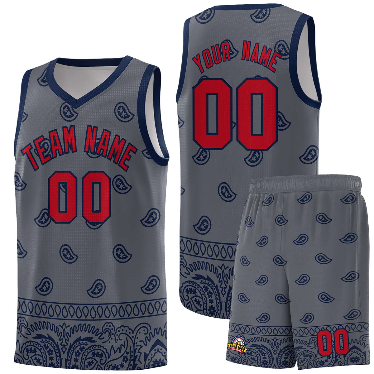 Custom Dark Gray Navy Personalized Cashew Pattern Sports Uniform Basketball Jersey