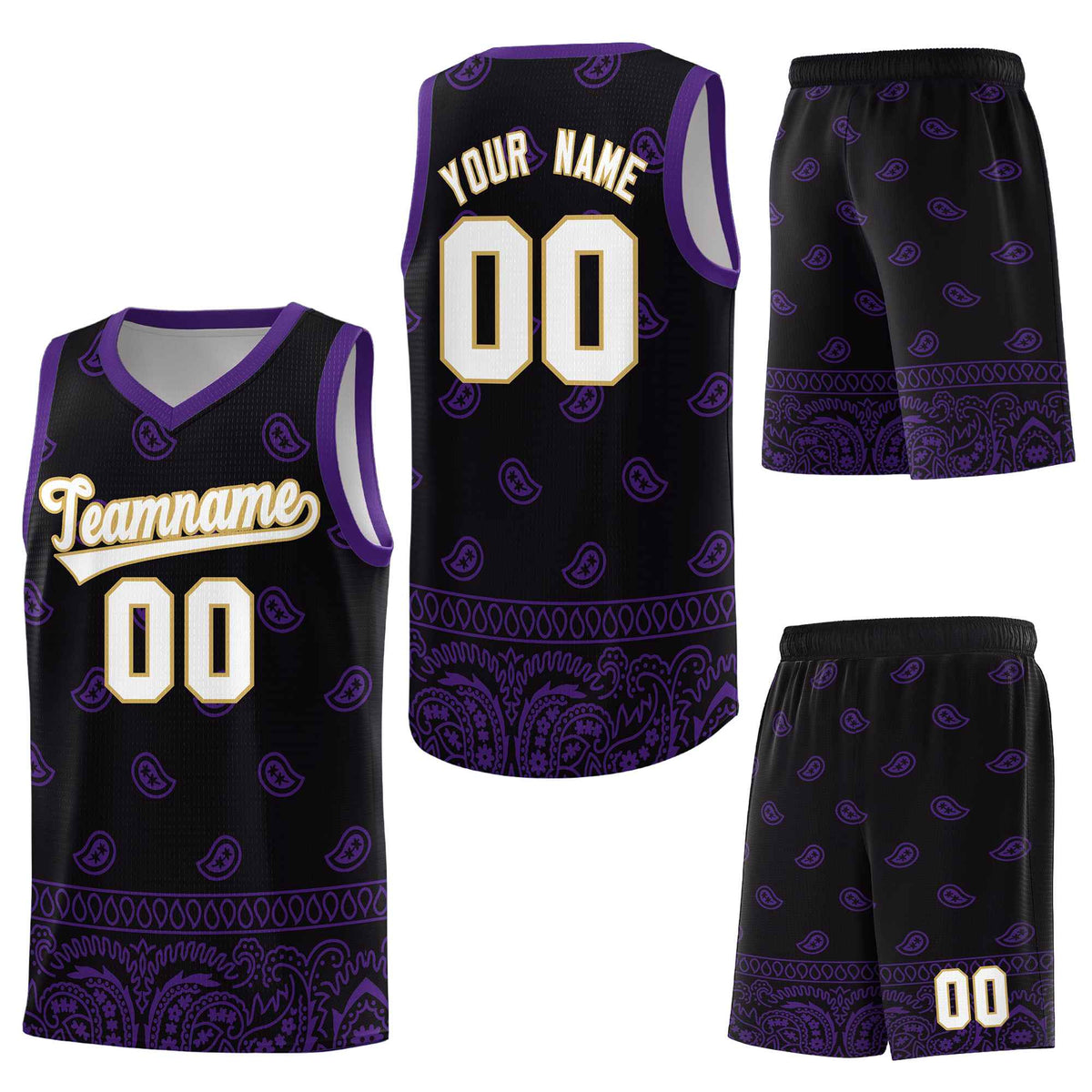 Custom Black Purple Personalized Cashew Pattern Sports Uniform Basketball Jersey