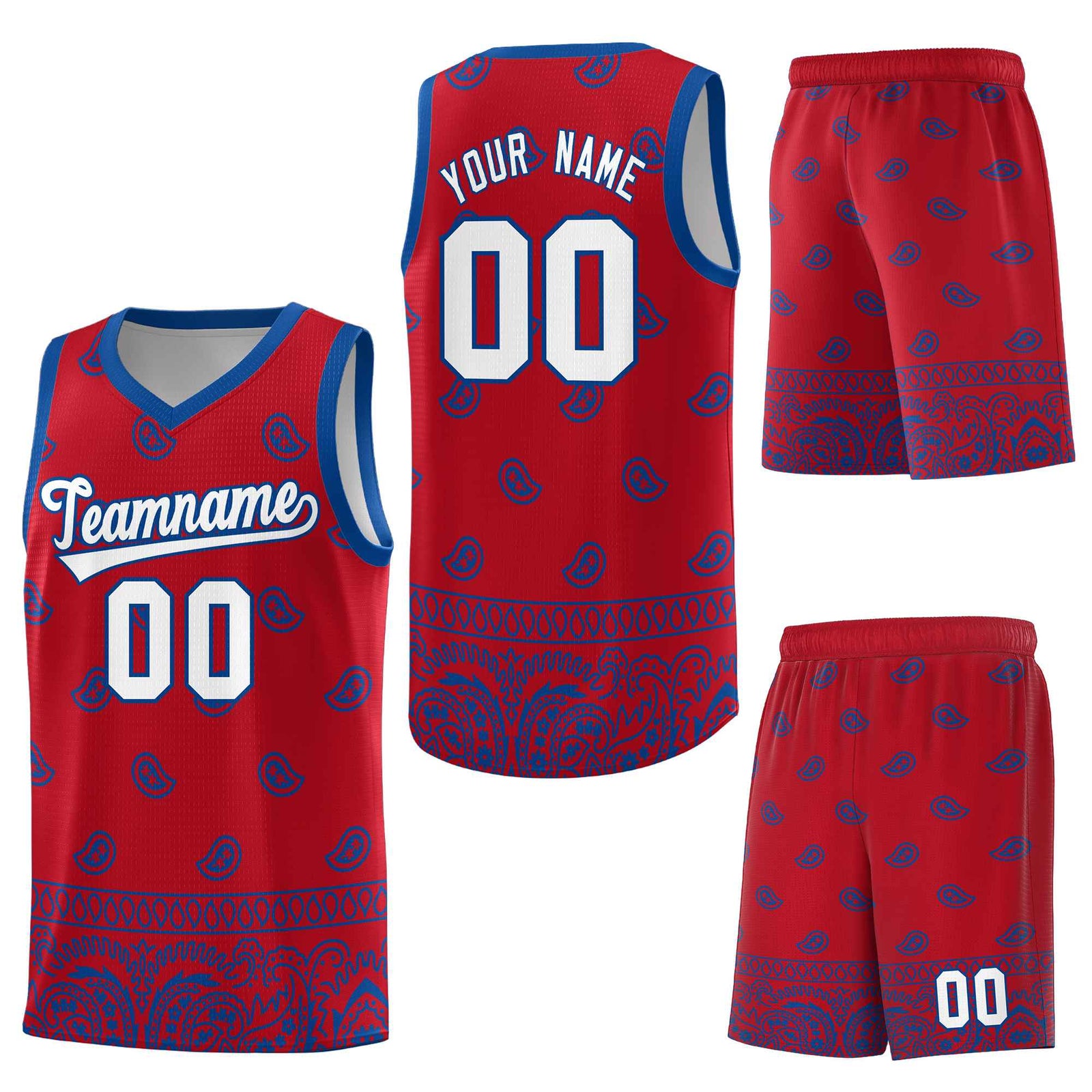 Custom Red Royal Personalized Cashew Pattern Sports Uniform Basketball Jersey