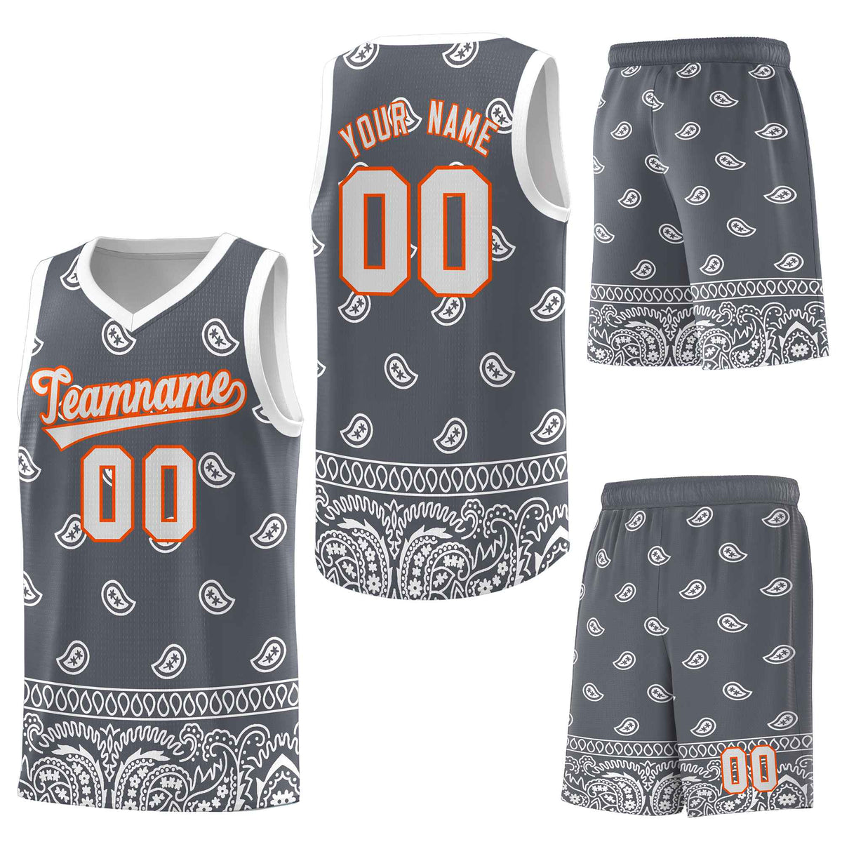Custom Dark Gray White Personalized Cashew Pattern Sports Uniform Basketball Jersey