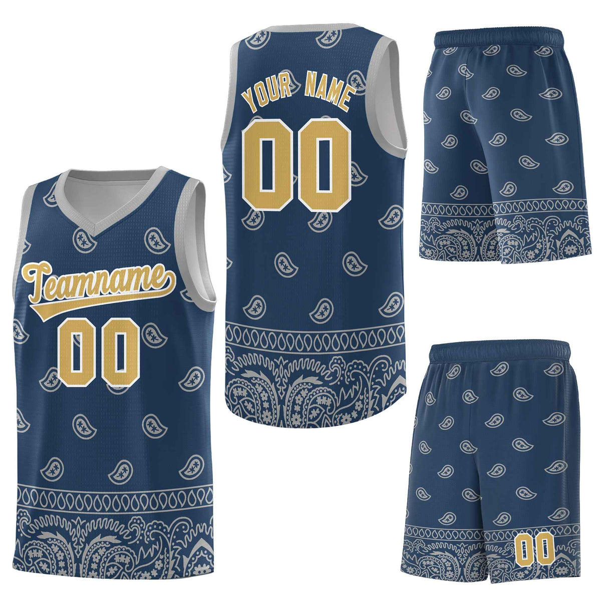 Custom Midnight Blue Gray Personalized Cashew Pattern Sports Uniform Basketball Jersey