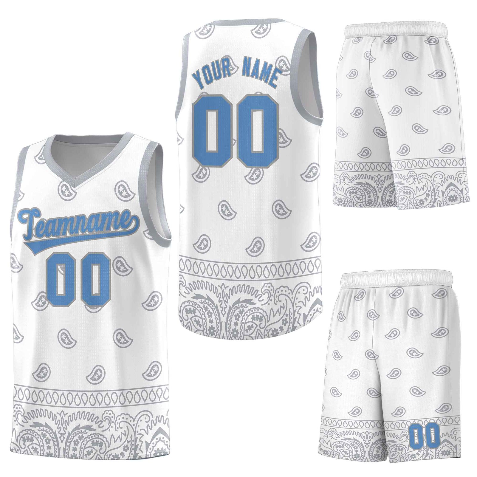 Custom White Gray Personalized Cashew Pattern Sports Uniform Basketball Jersey