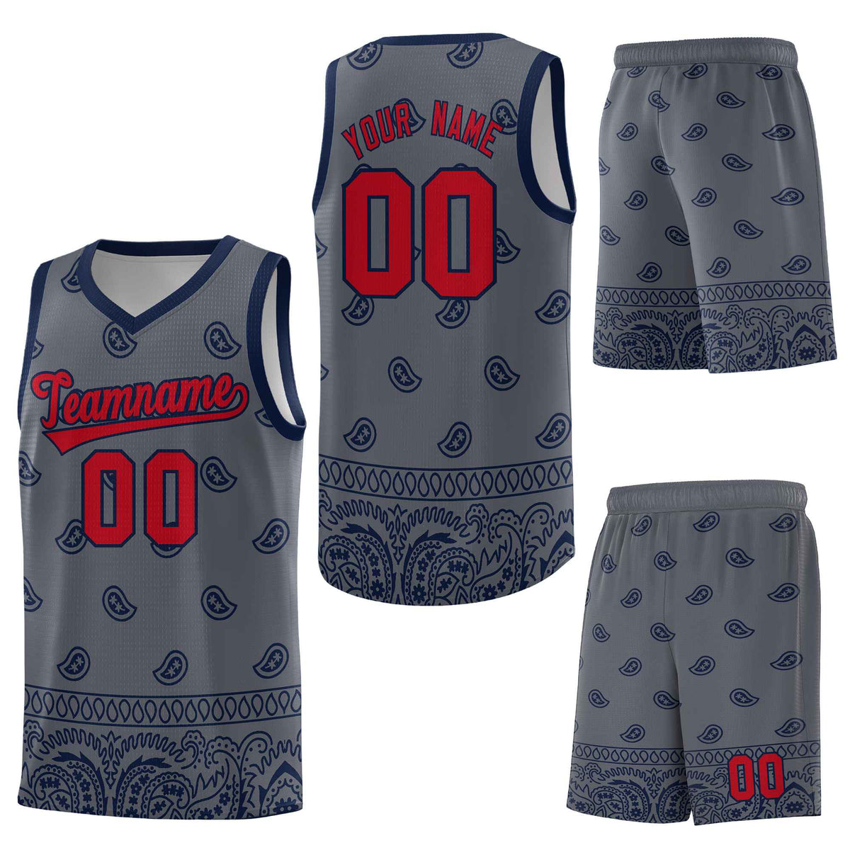 Custom Dark Gray Navy Personalized Cashew Pattern Sports Uniform Basketball Jersey