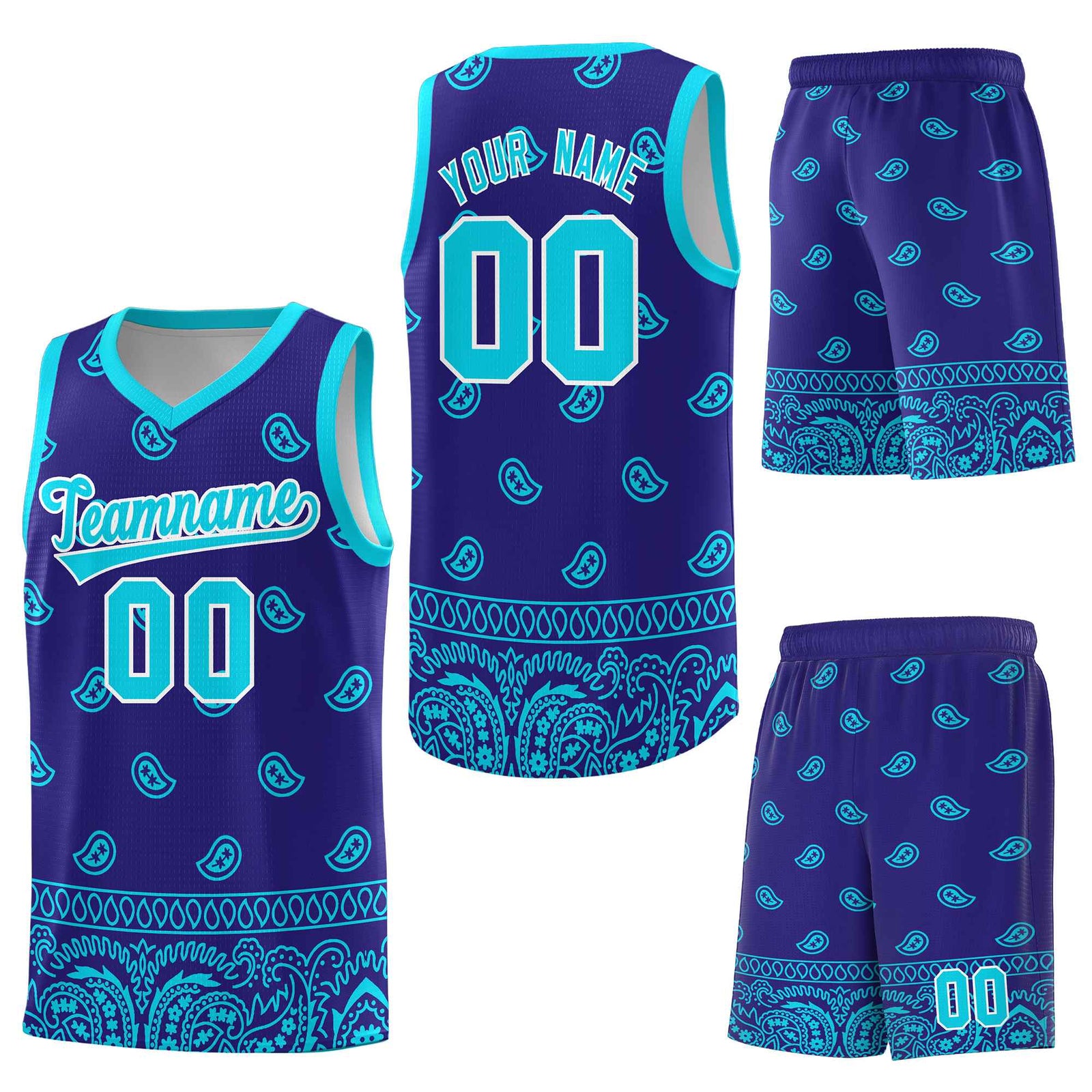 Custom Royal Bright Green Personalized Cashew Pattern Sports Uniform Basketball Jersey