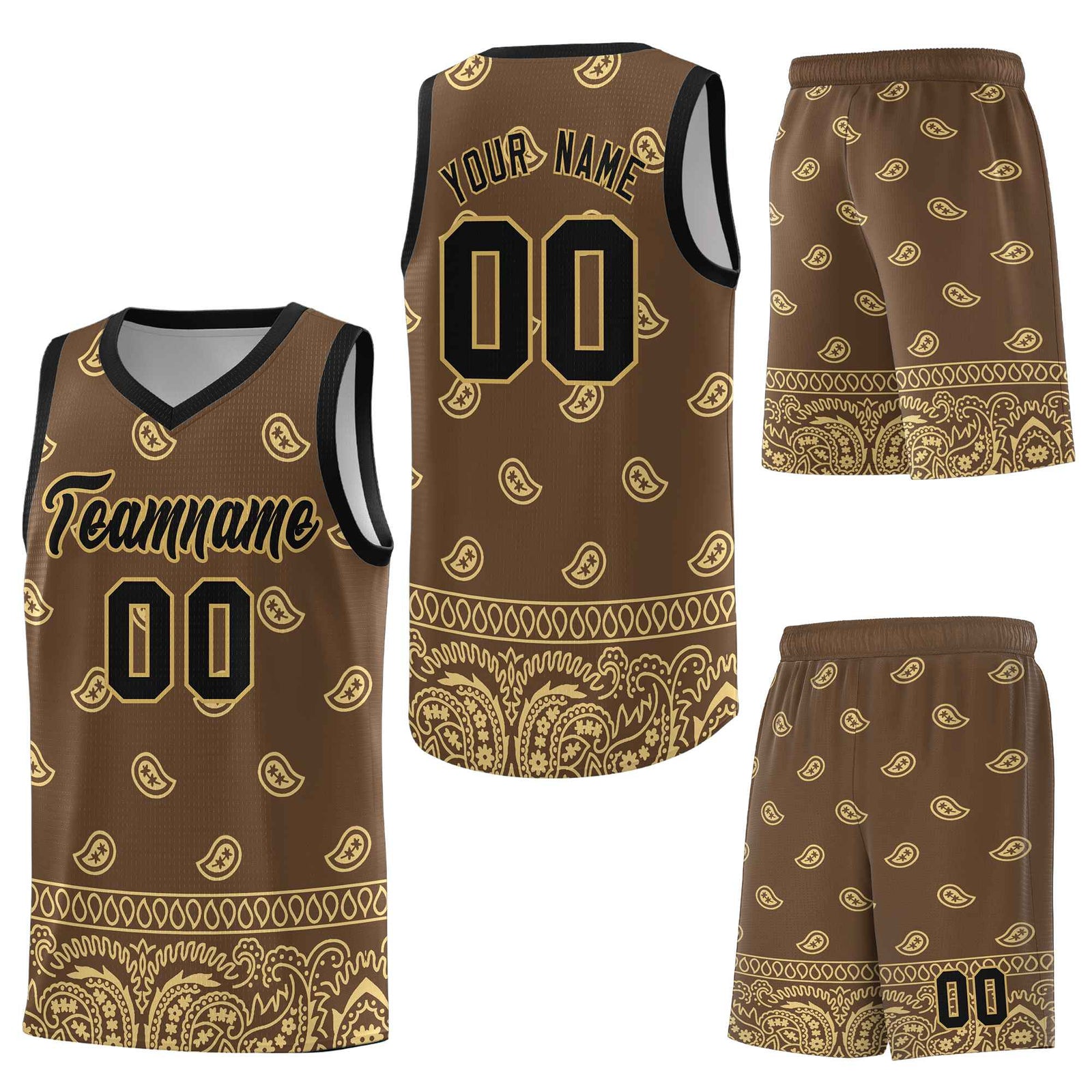 Custom Light Brown Khaki Personalized Cashew Pattern Sports Uniform Basketball Jersey