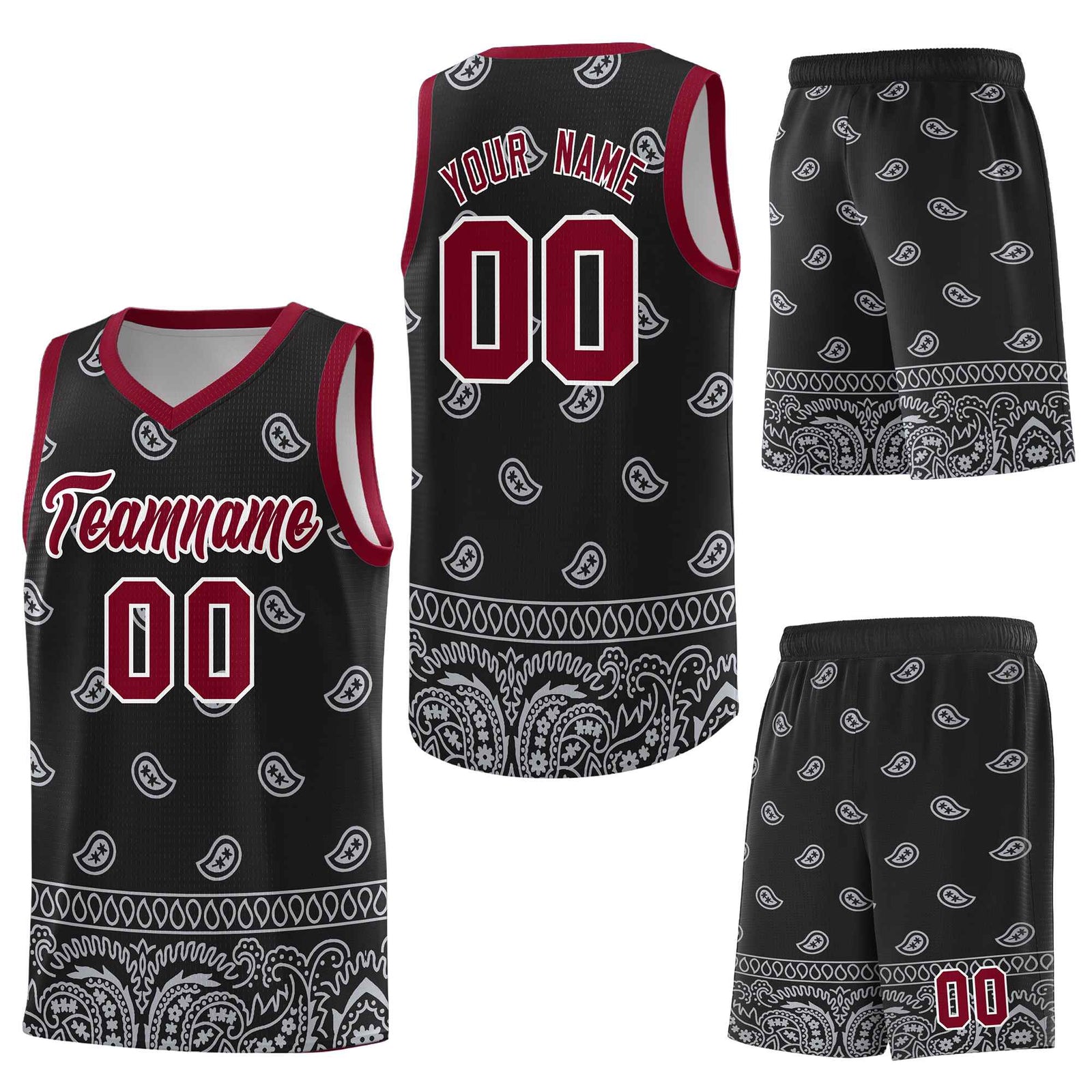 Custom Black Gray Personalized Cashew Pattern Sports Uniform Basketball Jersey