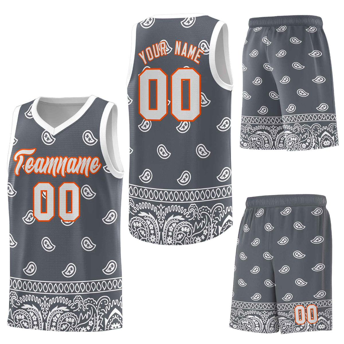 Custom Dark Gray White Personalized Cashew Pattern Sports Uniform Basketball Jersey