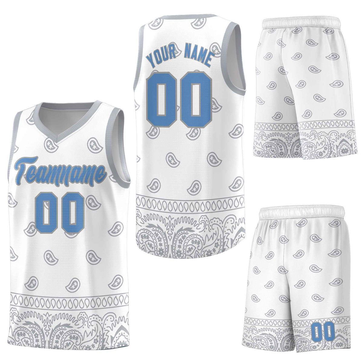 Custom White Gray Personalized Cashew Pattern Sports Uniform Basketball Jersey