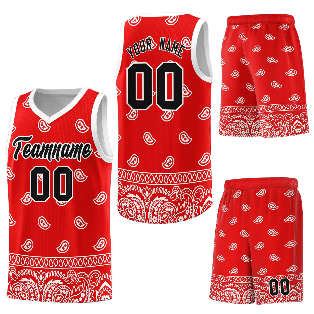 Custom Red White Personalized Cashew Pattern Sports Uniform Basketball Jersey