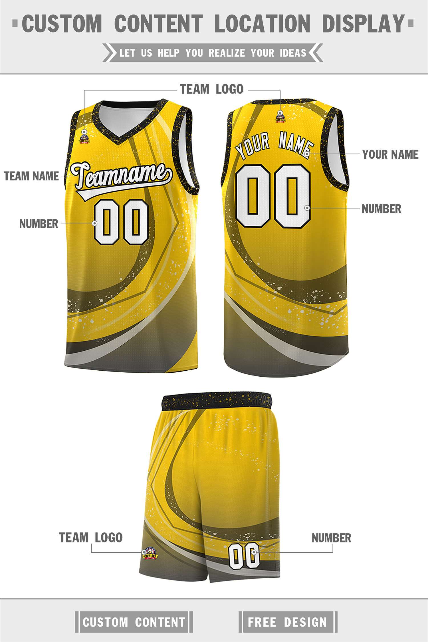 Custom Gold Black Personalized Galaxy Graffiti Pattern Sports Uniform Basketball Jersey