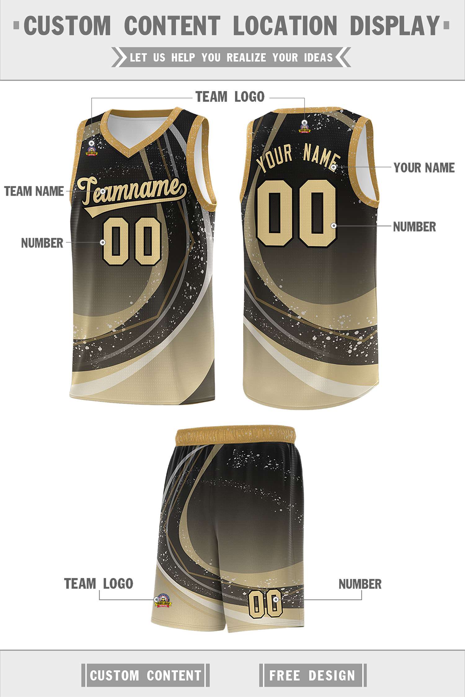 Custom Black Khaki Personalized Galaxy Graffiti Pattern Sports Uniform Basketball Jersey