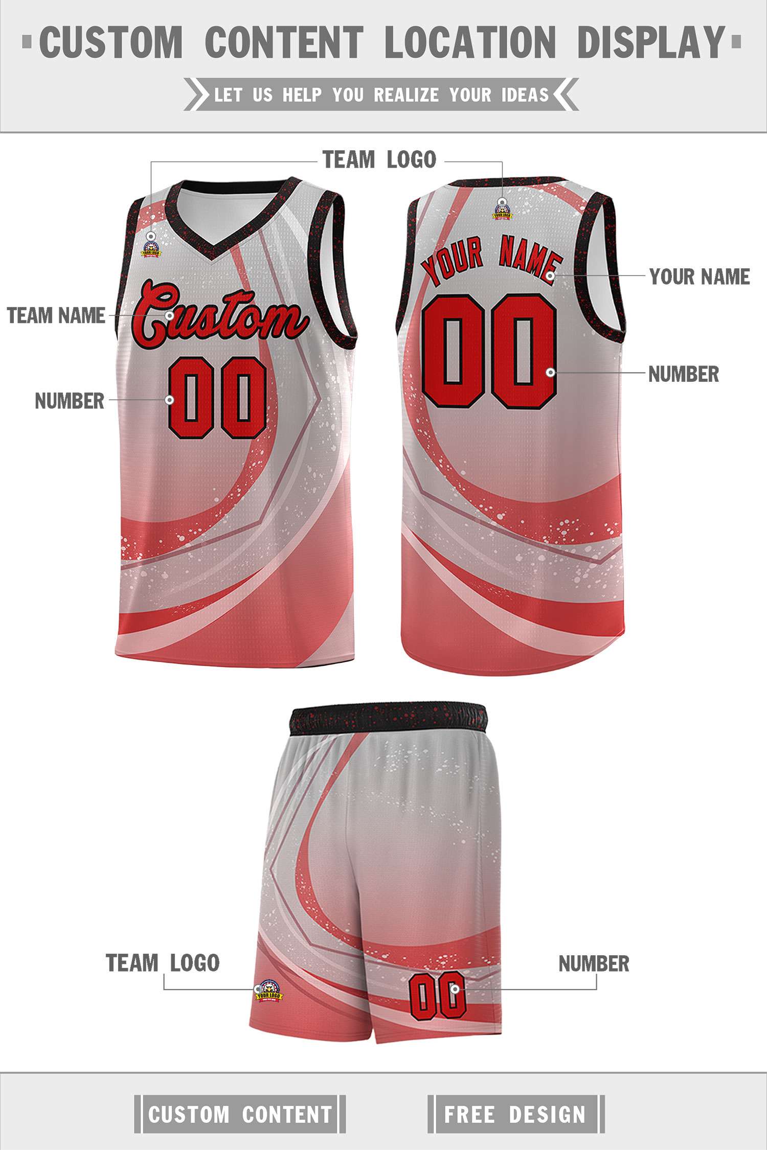 Custom Gray Red Personalized Galaxy Graffiti Pattern Sports Uniform Basketball Jersey