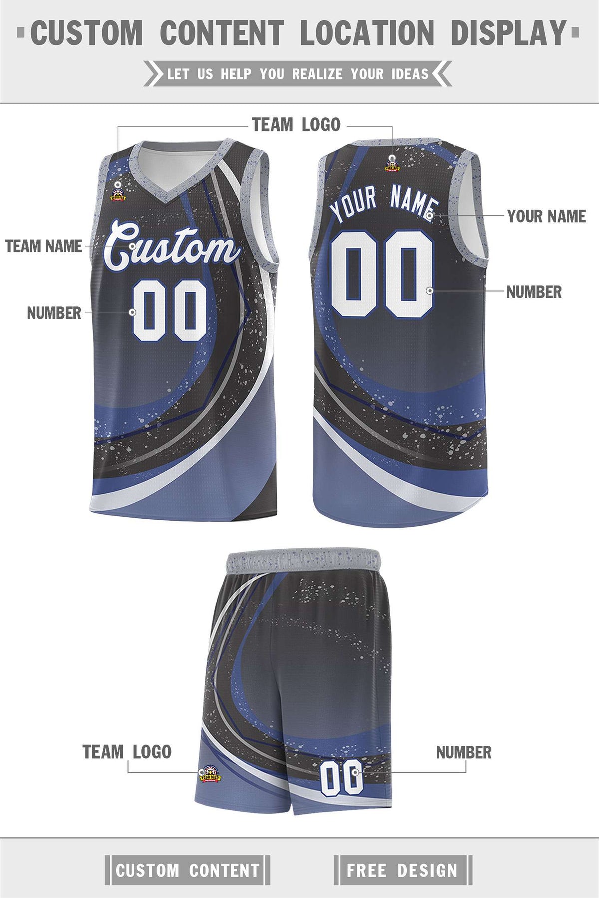 Custom Dark Gray Blue Personalized Galaxy Graffiti Pattern Sports Uniform Basketball Jersey