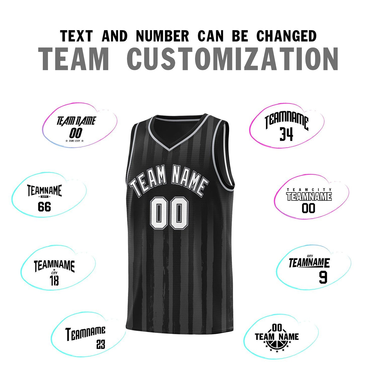 Custom Black White Vertical Striped Pattern Sports Uniform Basketball Jersey