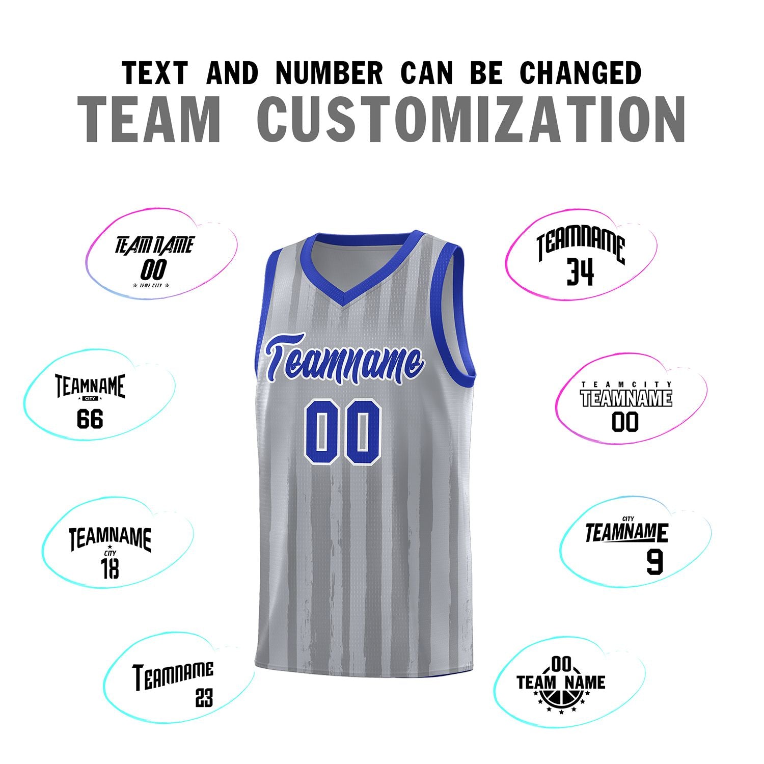 Custom Gray Royal Vertical Striped Pattern Sports Uniform Basketball Jersey