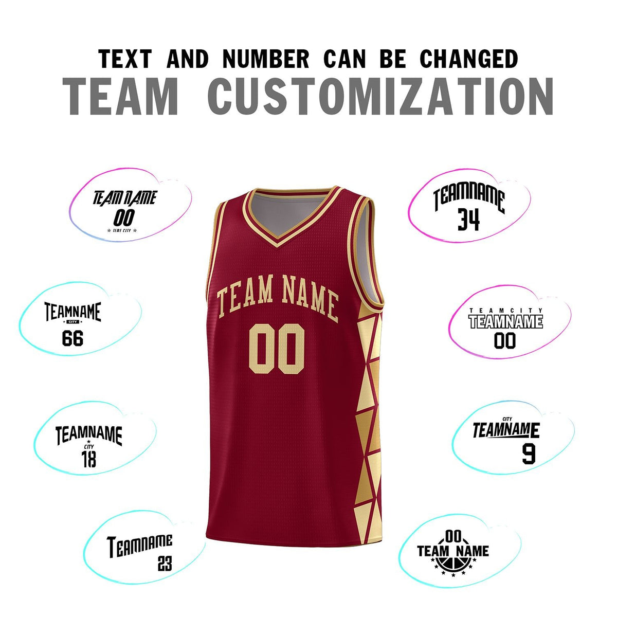 Custom Crimson Old Gold-Khaki Side Two-Color Triangle Splicing Sports Uniform Basketball Jersey