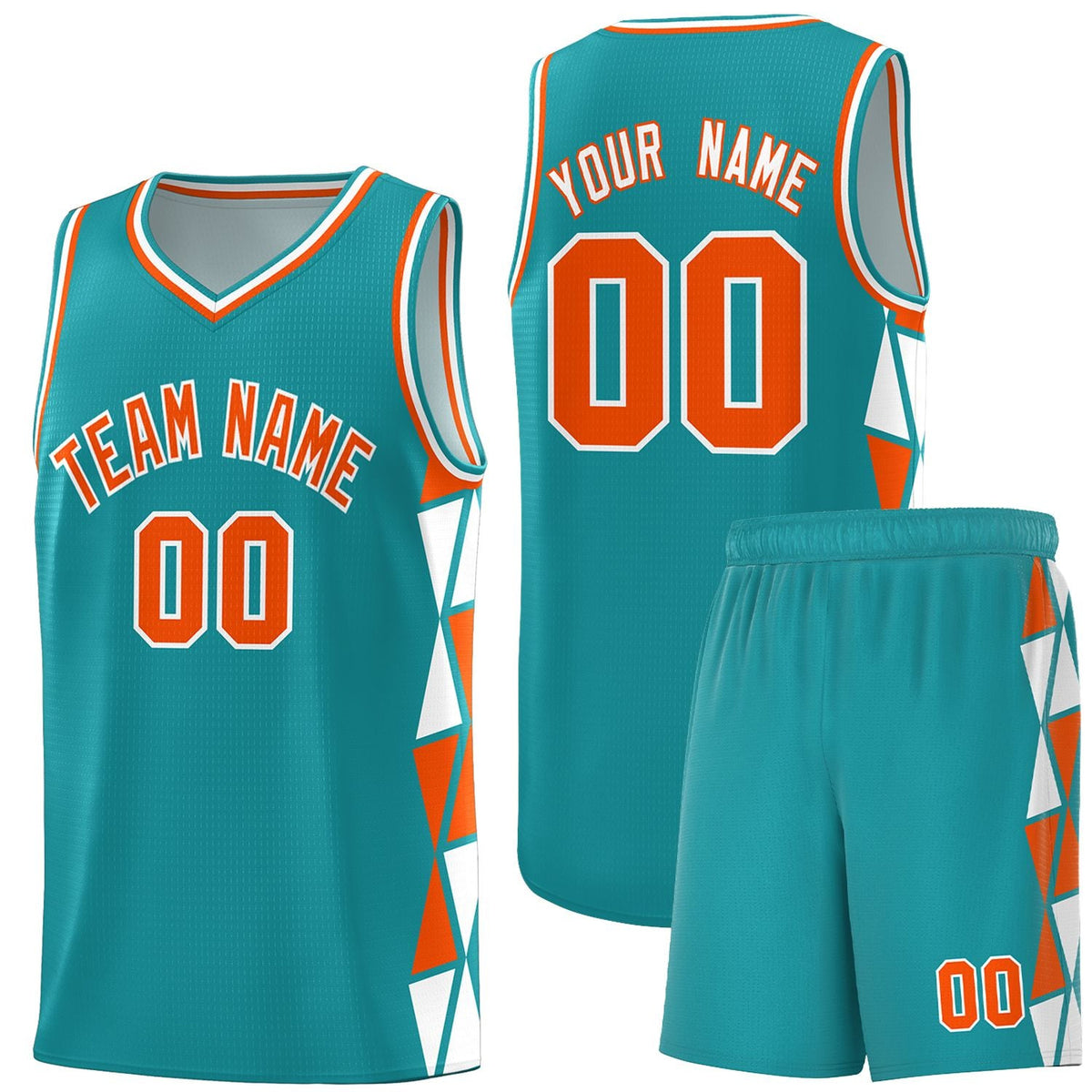 Custom Aqua Orange-White Side Two-Color Triangle Splicing Sports Uniform Basketball Jersey
