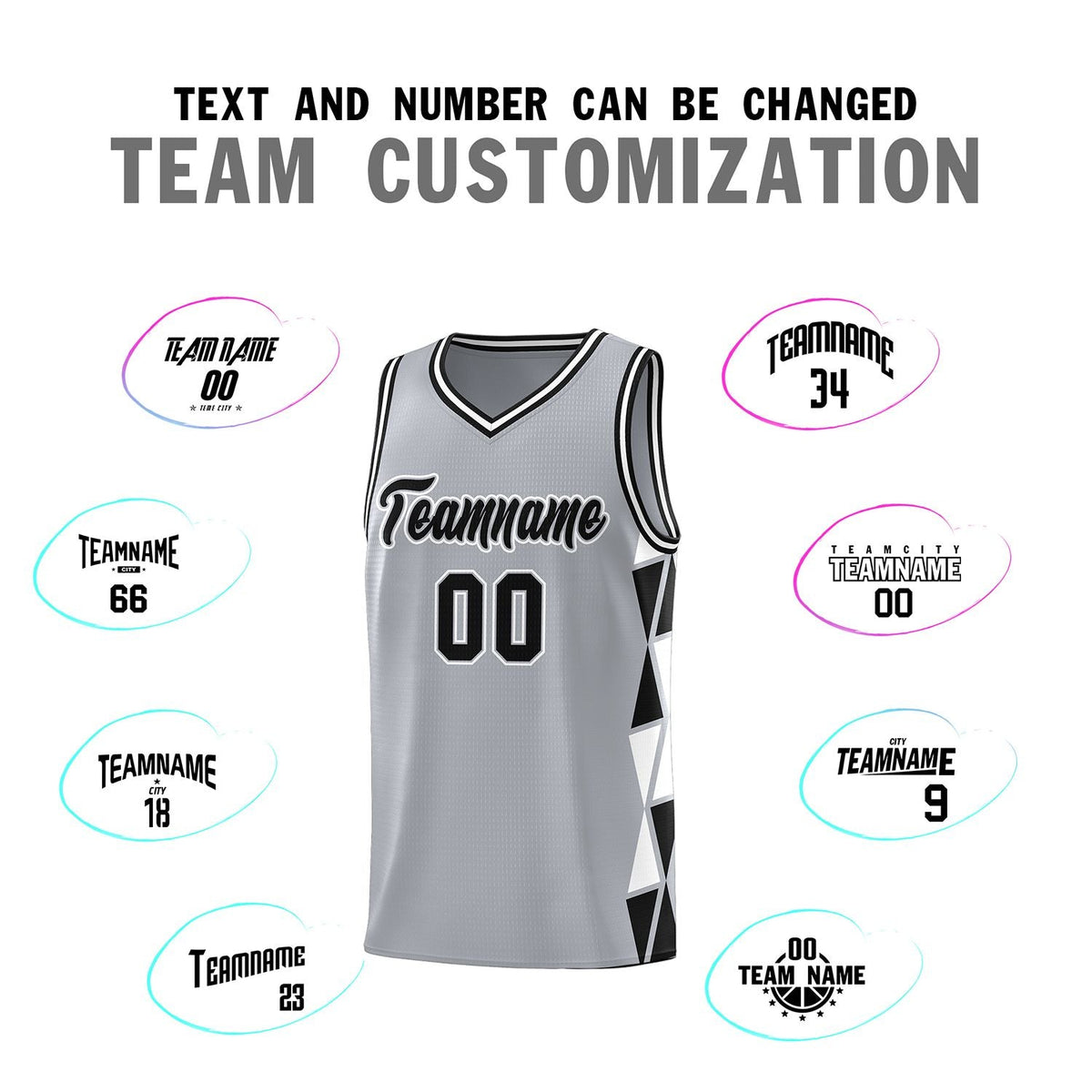 Custom Gray Black-White Side Two-Color Triangle Splicing Sports Uniform Basketball Jersey