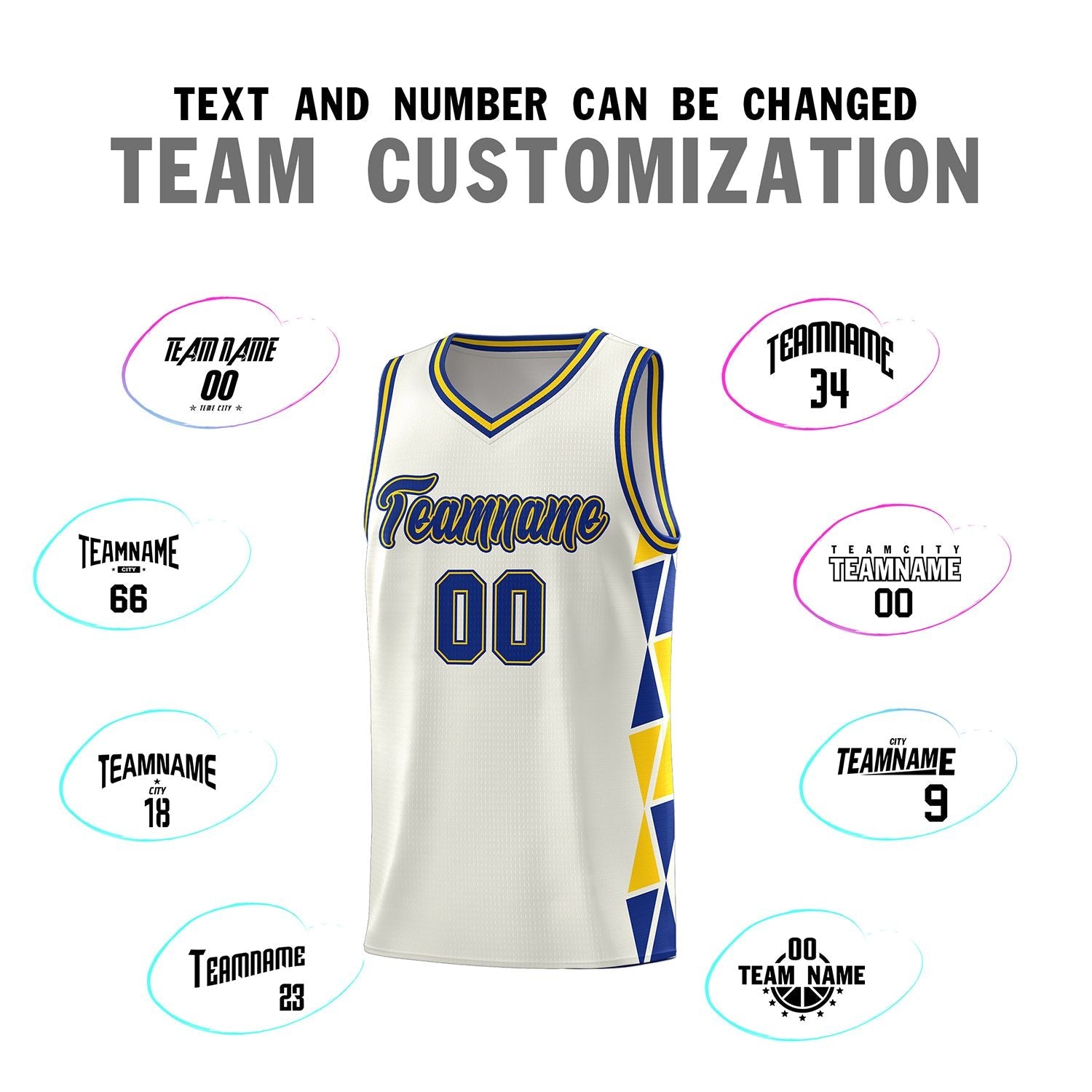 Custom Cream Royal-Gold Side Two-Color Triangle Splicing Sports Uniform Basketball Jersey