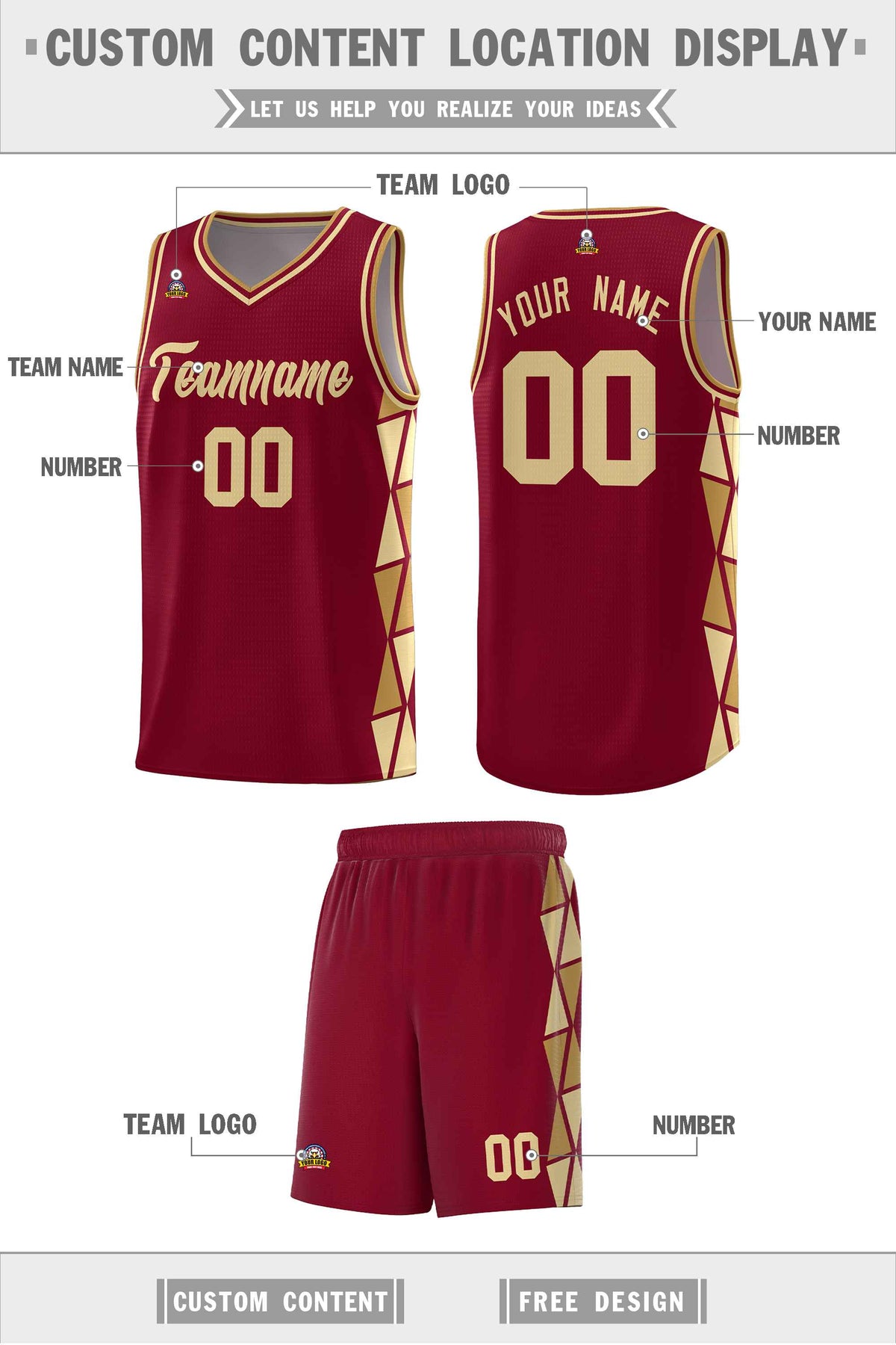 Custom Crimson Old Gold-Khaki Side Two-Color Triangle Splicing Sports Uniform Basketball Jersey