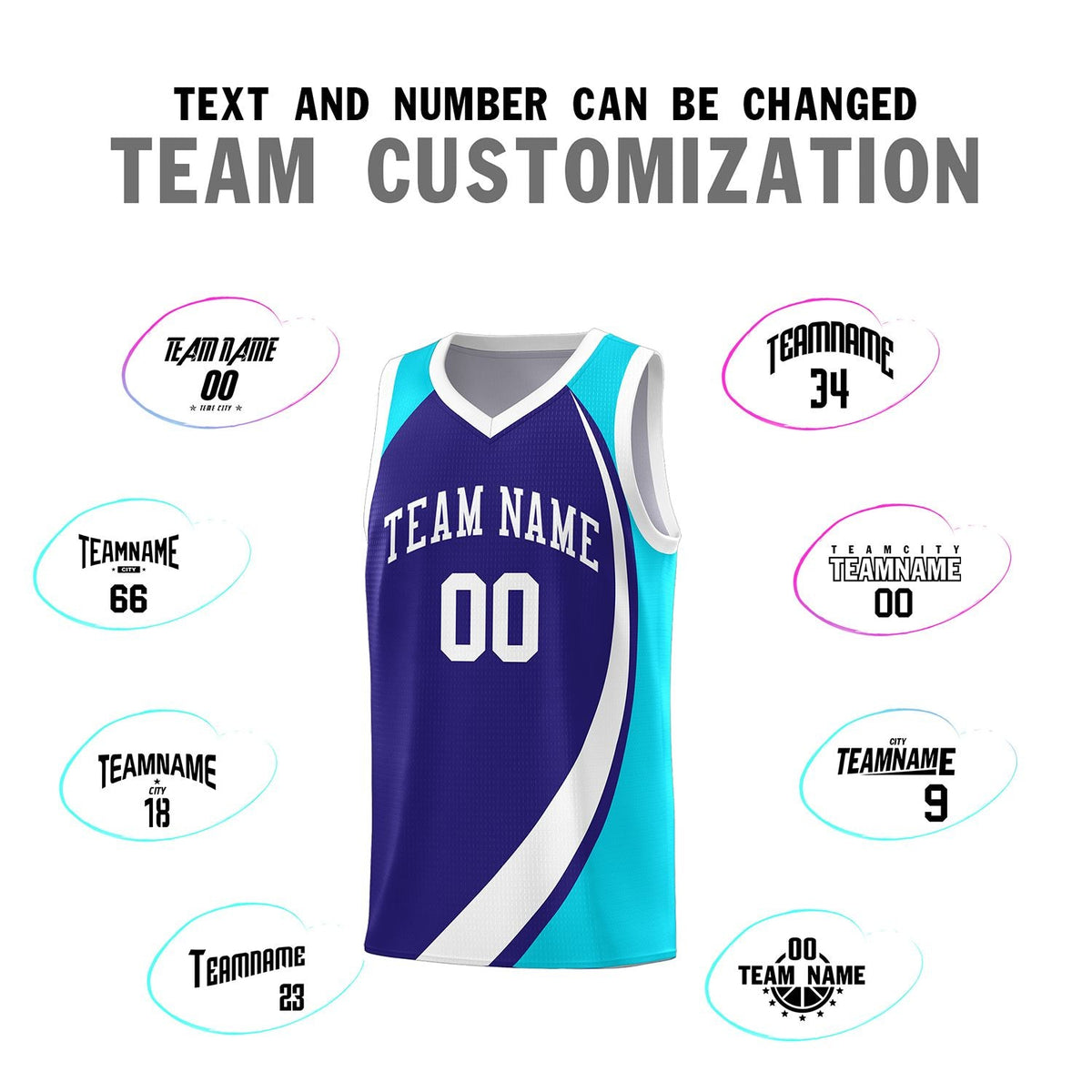 Custom Violet White-Sky Blue Color Block Sports Uniform Basketball Jersey