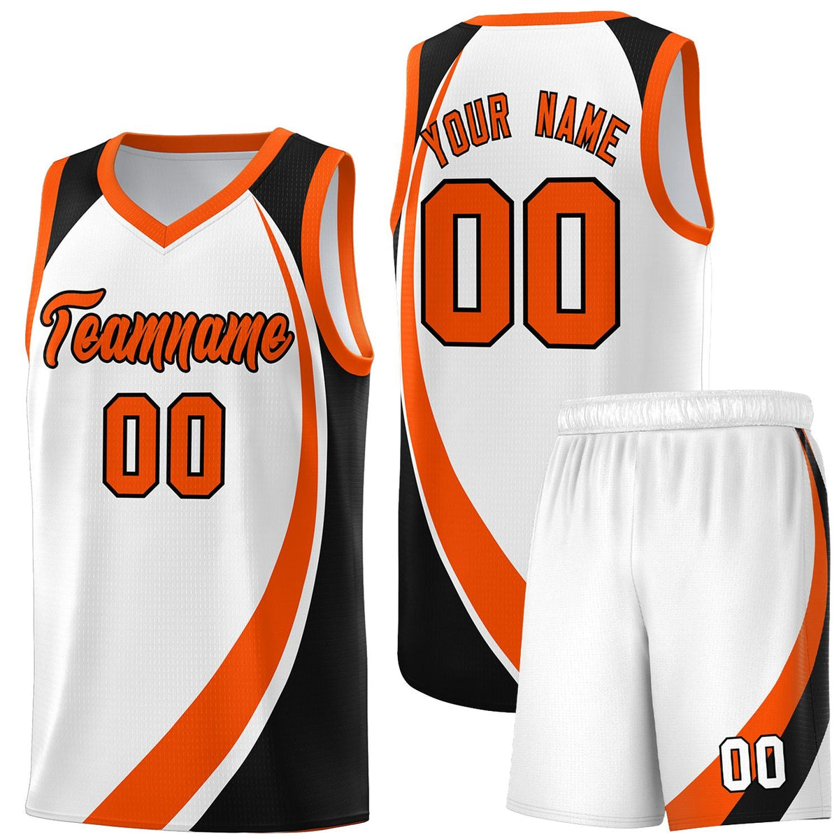 Custom White Orange-Black Color Block Sports Uniform Basketball Jersey