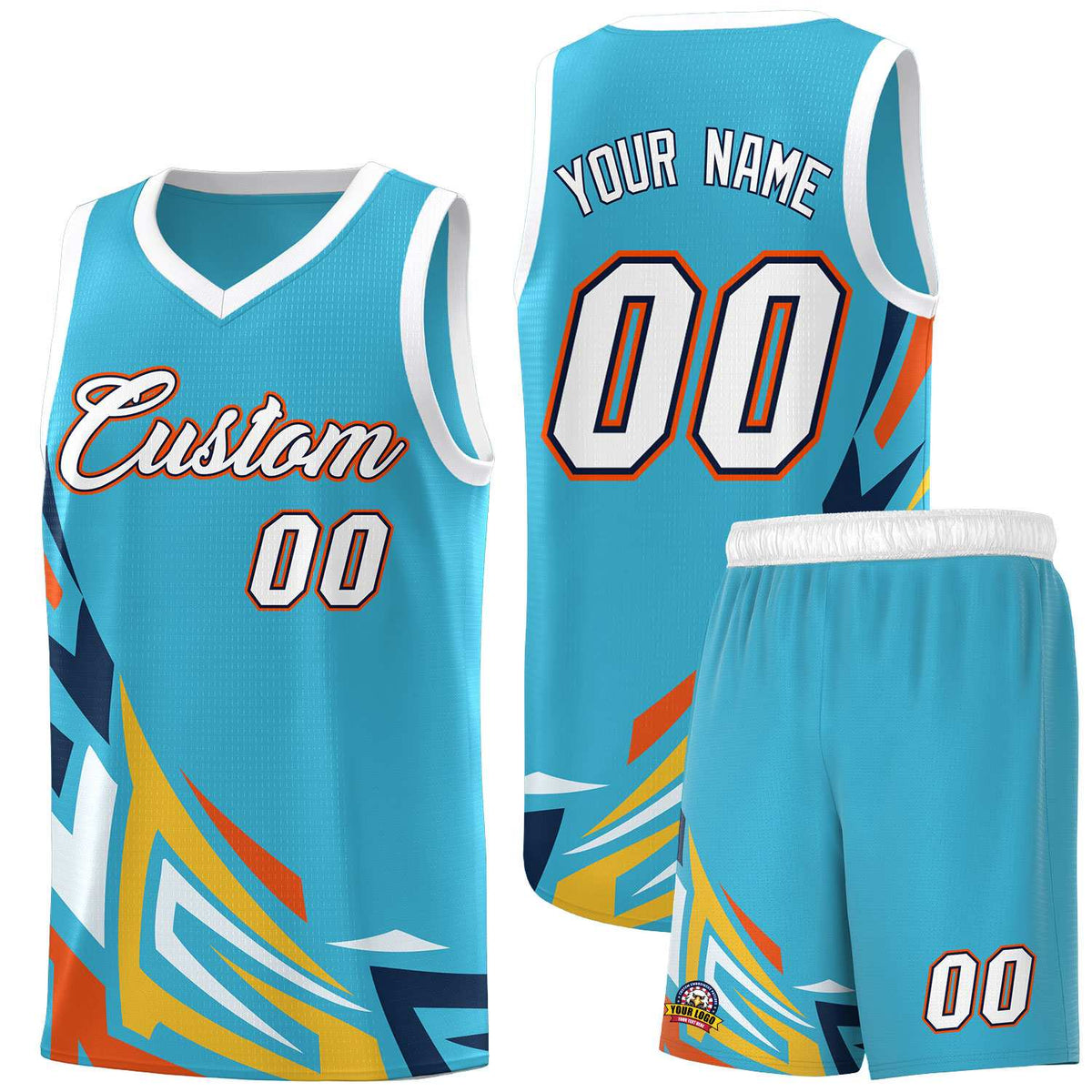 Custom Sky Blue Gradient Graffiti Pattern Sports Uniform Basketball Jersey