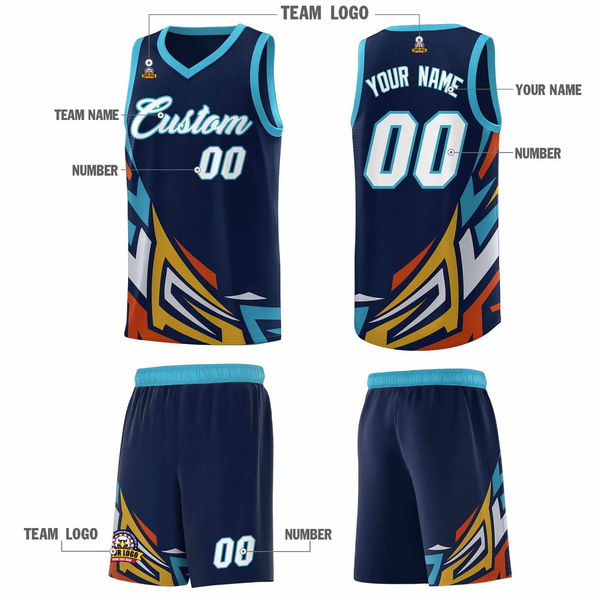 Custom Navy Gradient Graffiti Pattern Sports Uniform Basketball Jersey