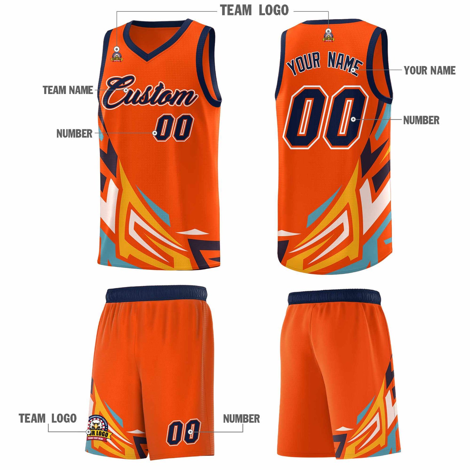 Custom Orange Gradient Graffiti Pattern Sports Uniform Basketball Jersey