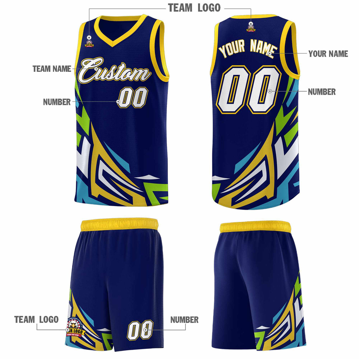Custom Navy Gradient Graffiti Pattern Sports Uniform Basketball Jersey