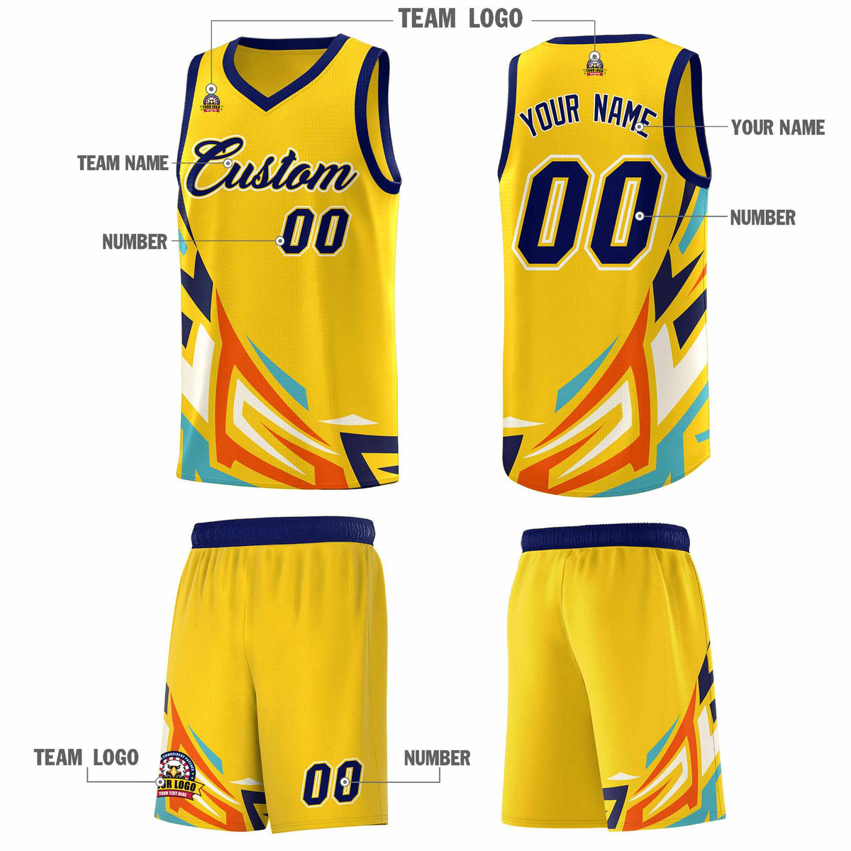Custom Gold Gradient Graffiti Pattern Sports Uniform Basketball Jersey