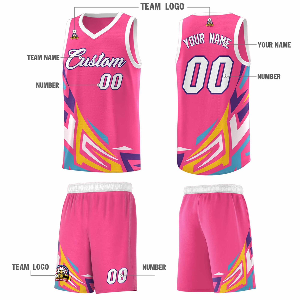 Custom Pink Gradient Graffiti Pattern Sports Uniform Basketball Jersey