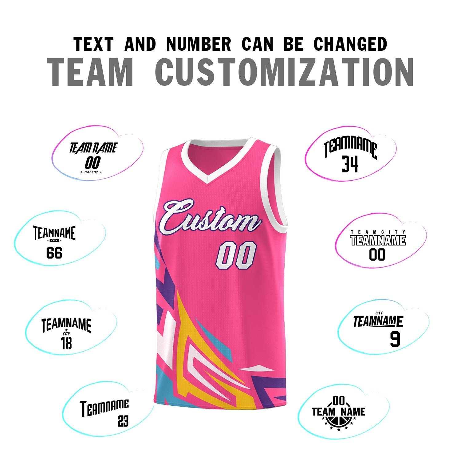 Custom Pink Gradient Graffiti Pattern Sports Uniform Basketball Jersey