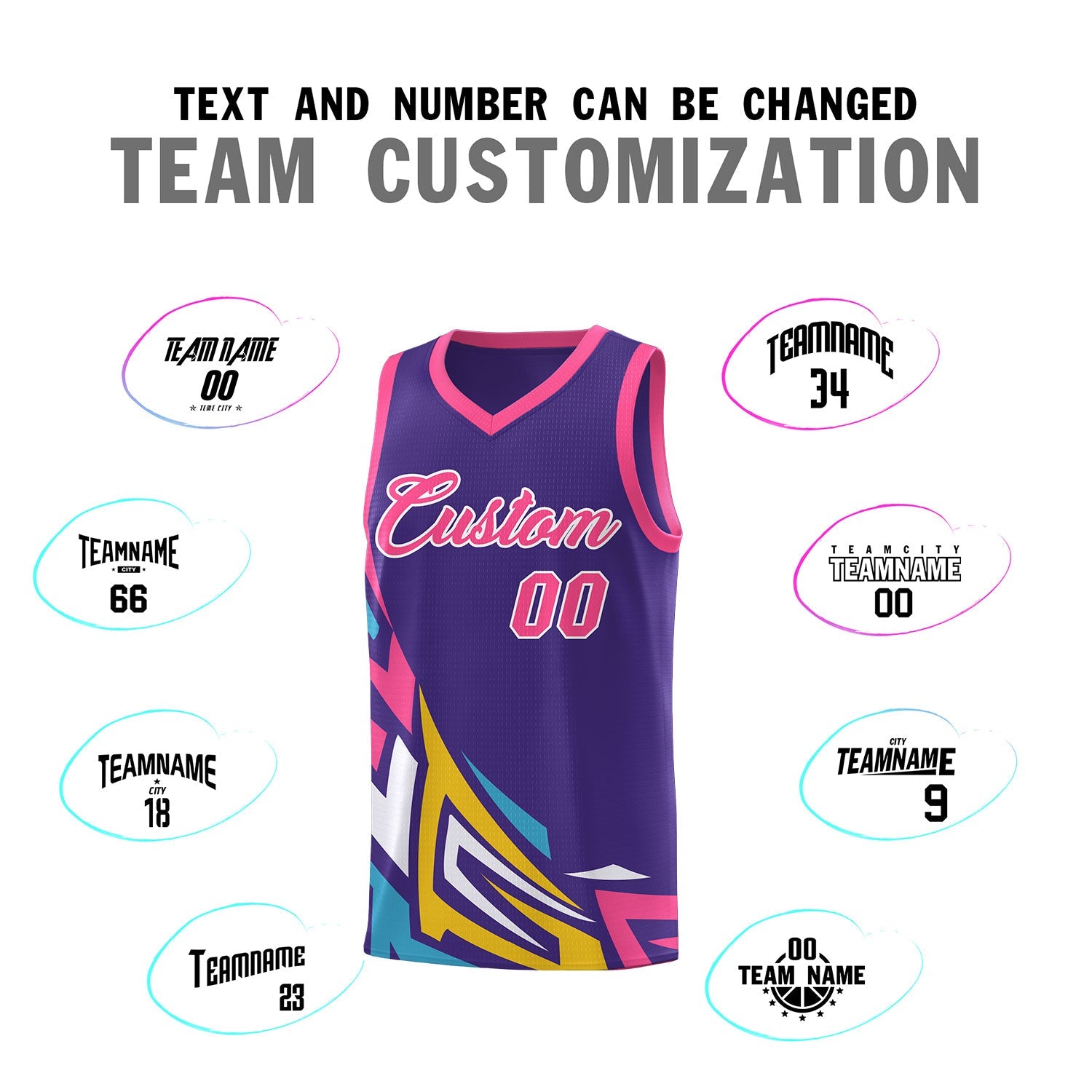 Custom Purple Gradient Graffiti Pattern Sports Uniform Basketball Jersey