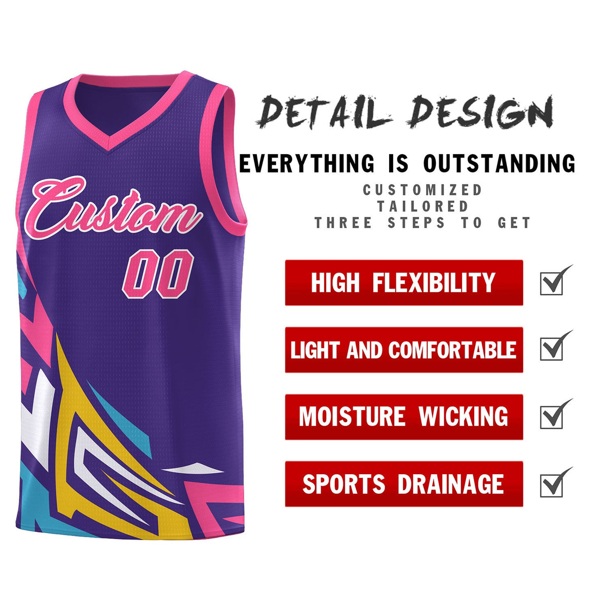 Custom Purple Gradient Graffiti Pattern Sports Uniform Basketball Jersey