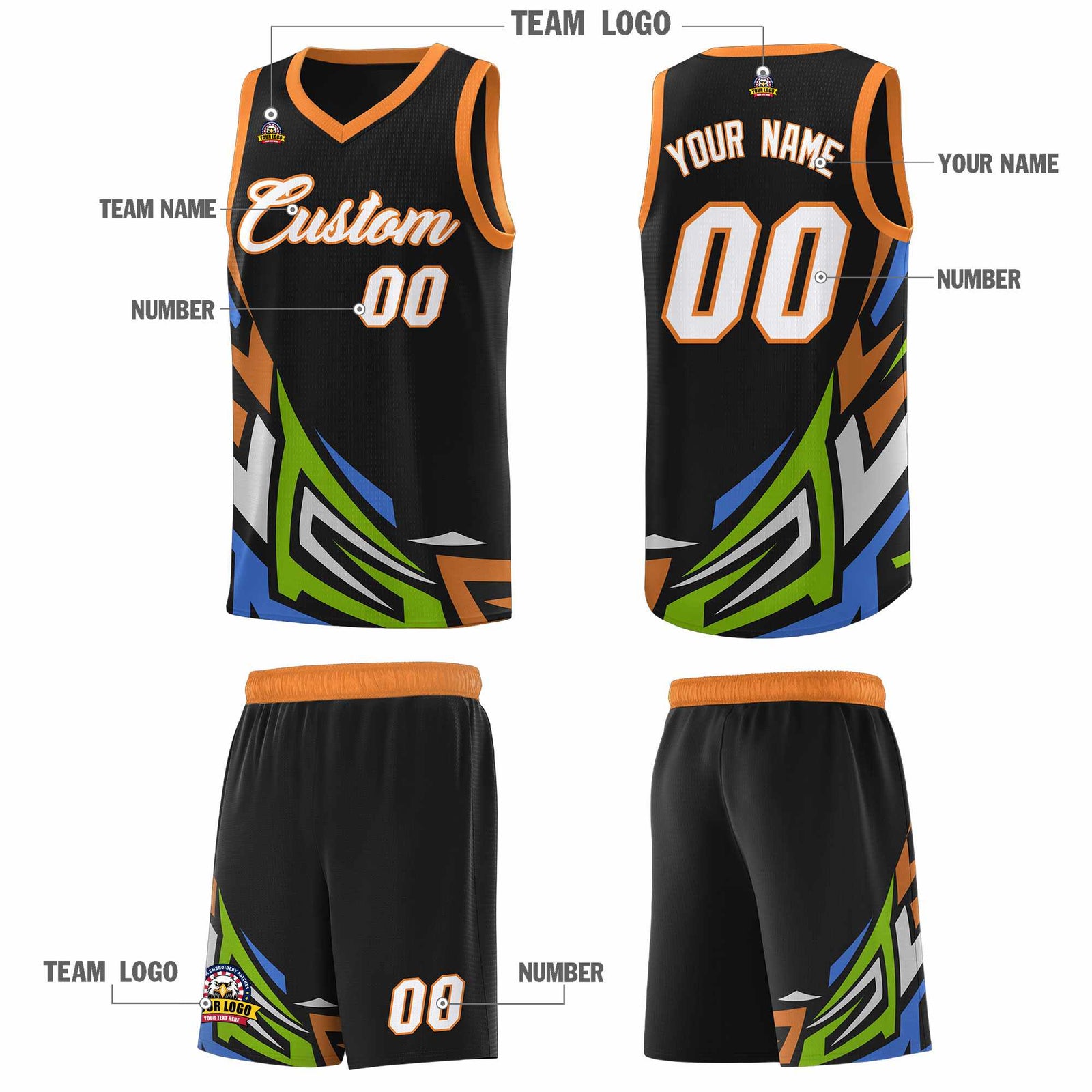 Custom Black Gradient Graffiti Pattern Sports Uniform Basketball Jersey