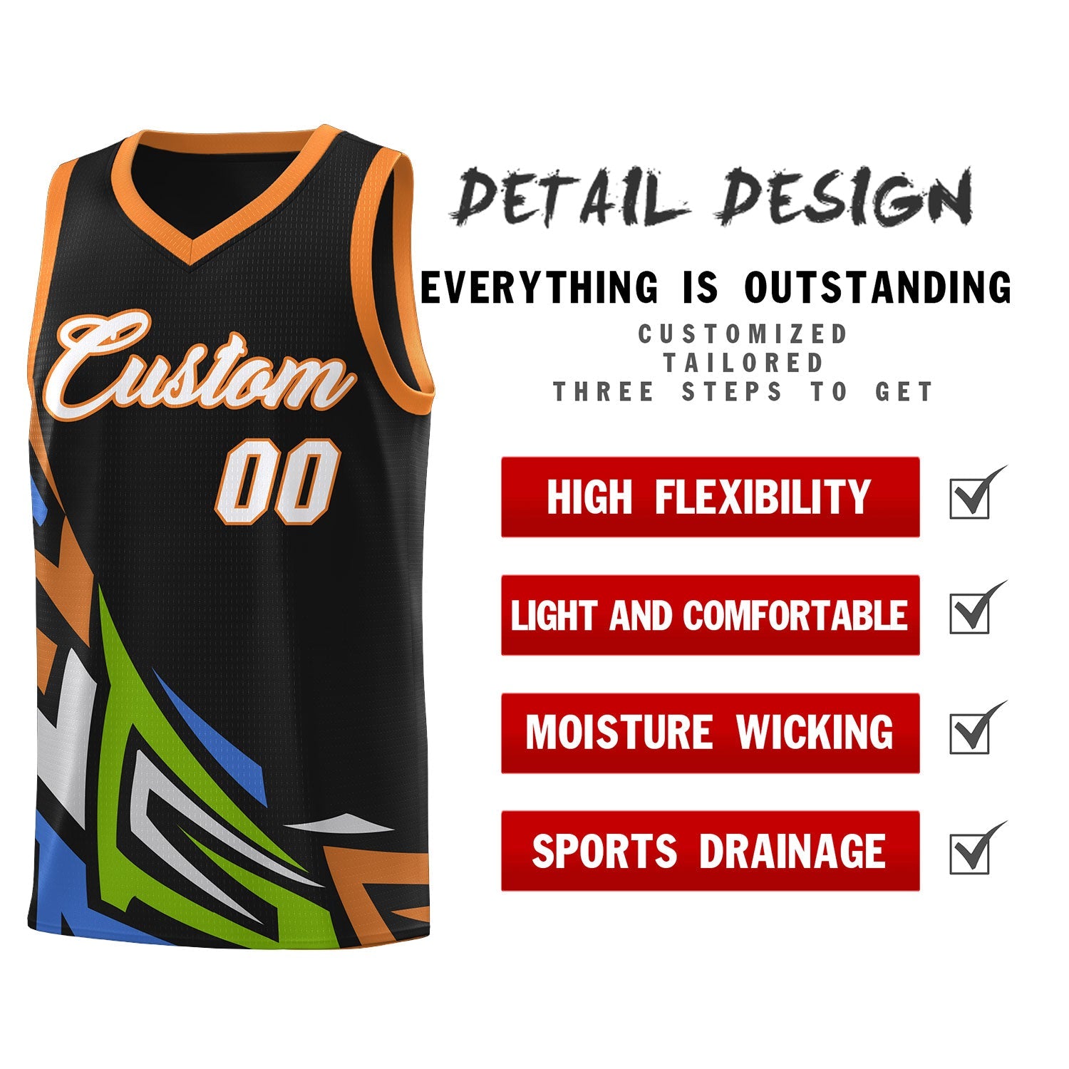 Custom Black Gradient Graffiti Pattern Sports Uniform Basketball Jersey