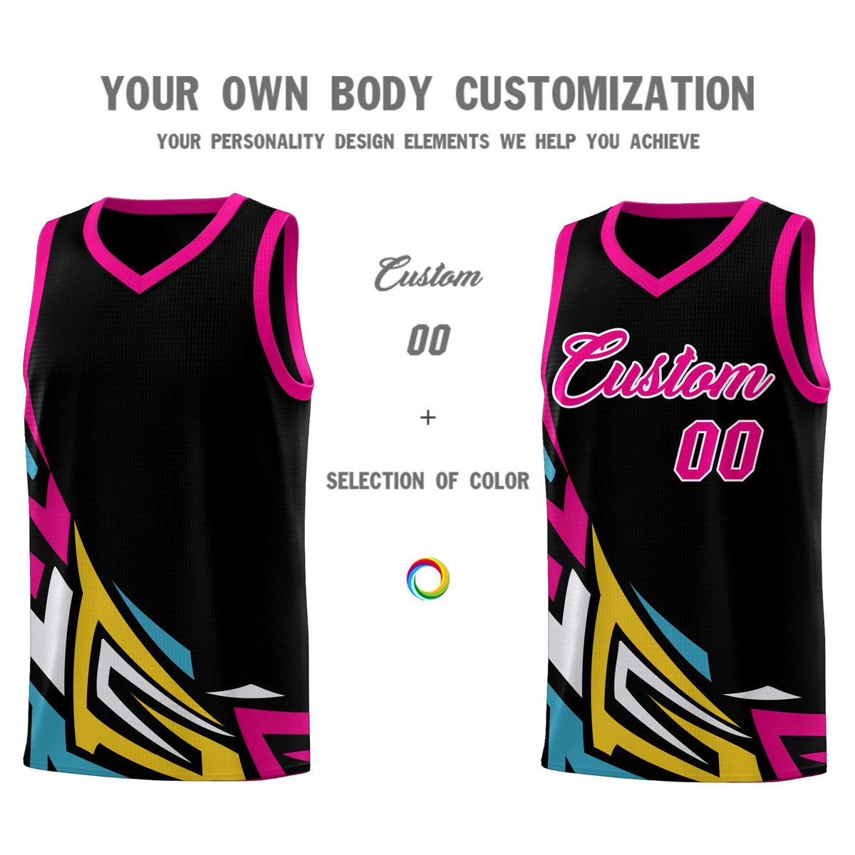 Custom Black Gradient Graffiti Pattern Sports Uniform Basketball Jersey