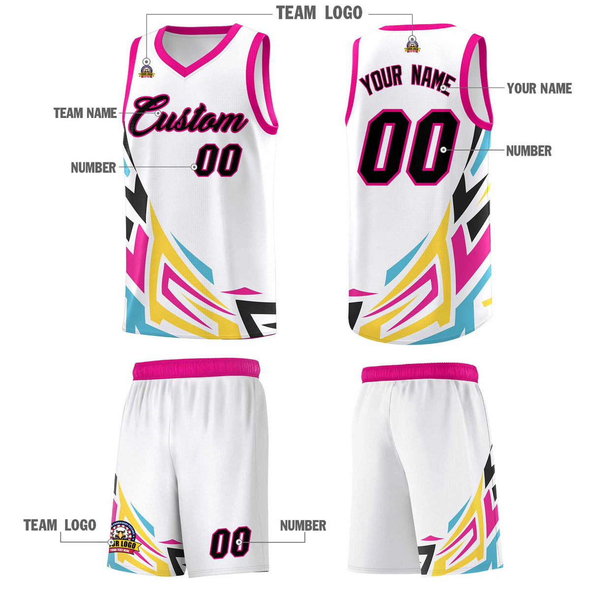 Custom White Gradient Graffiti Pattern Sports Uniform Basketball Jersey