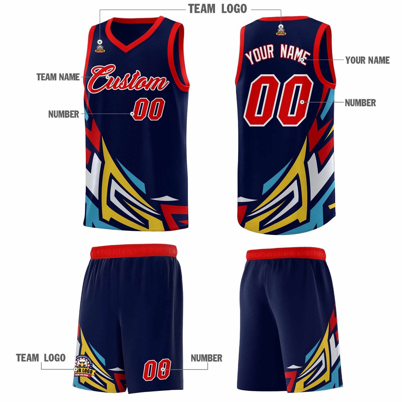 Custom Navy Gradient Graffiti Pattern Sports Uniform Basketball Jersey