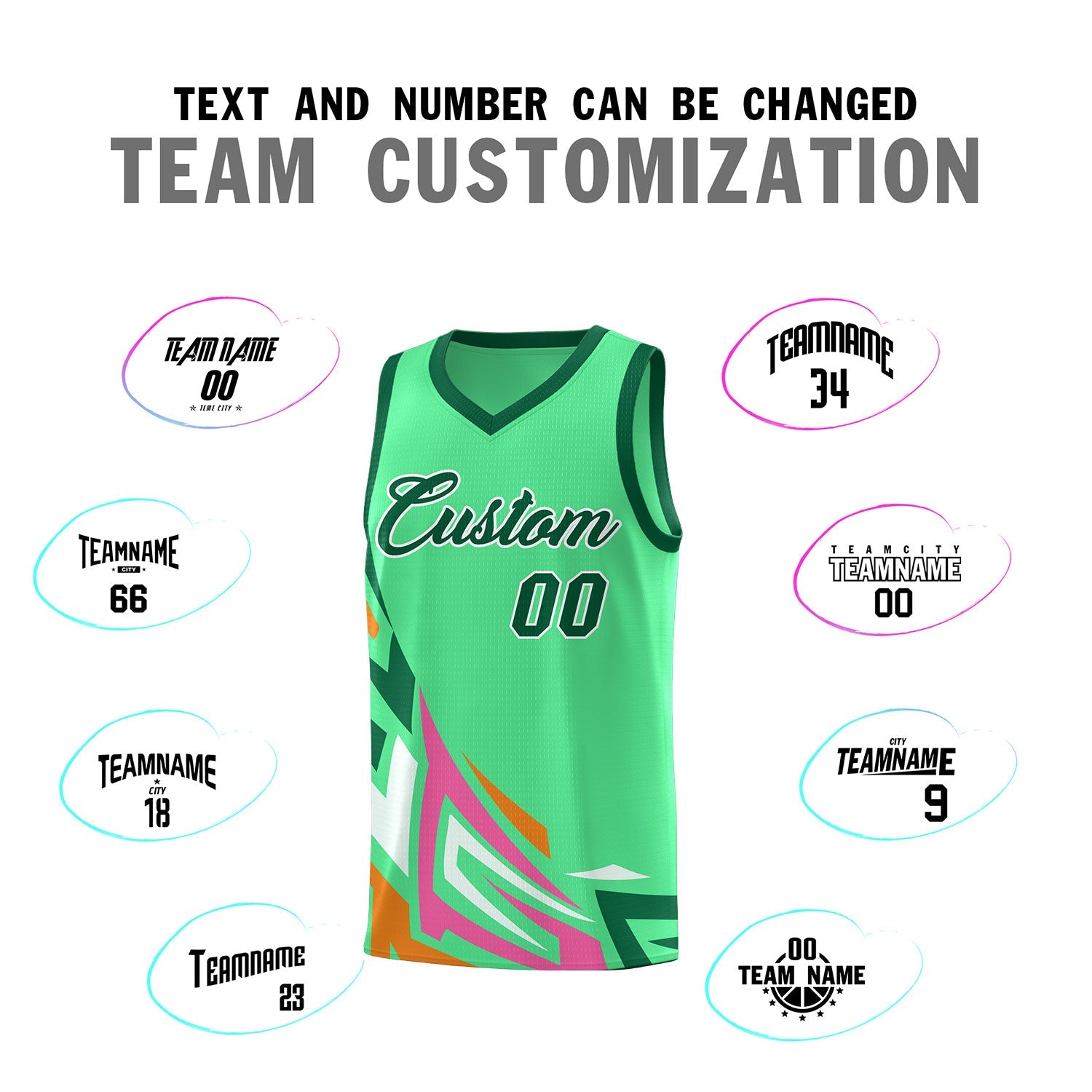 Custom Green Gradient Graffiti Pattern Sports Uniform Basketball Jersey