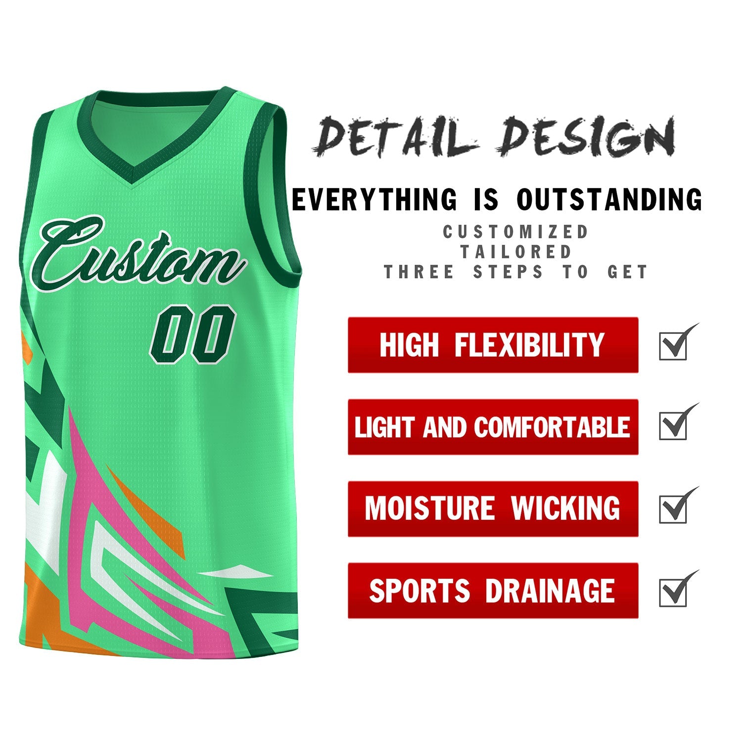 Custom Green Gradient Graffiti Pattern Sports Uniform Basketball Jersey