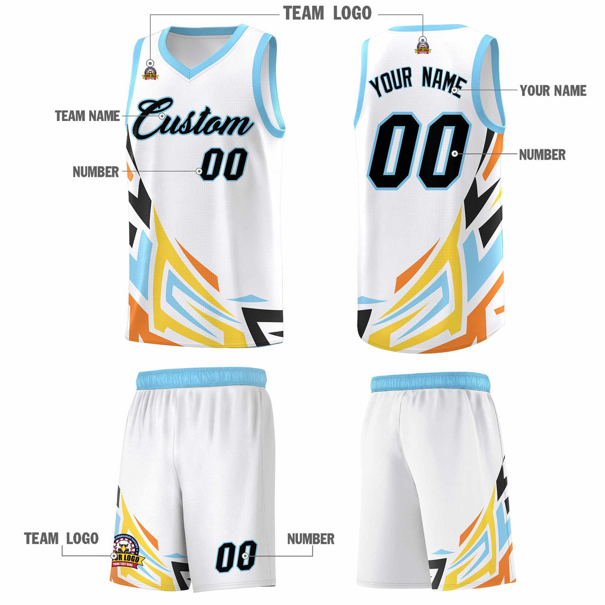 Custom White Gradient Graffiti Pattern Sports Uniform Basketball Jersey