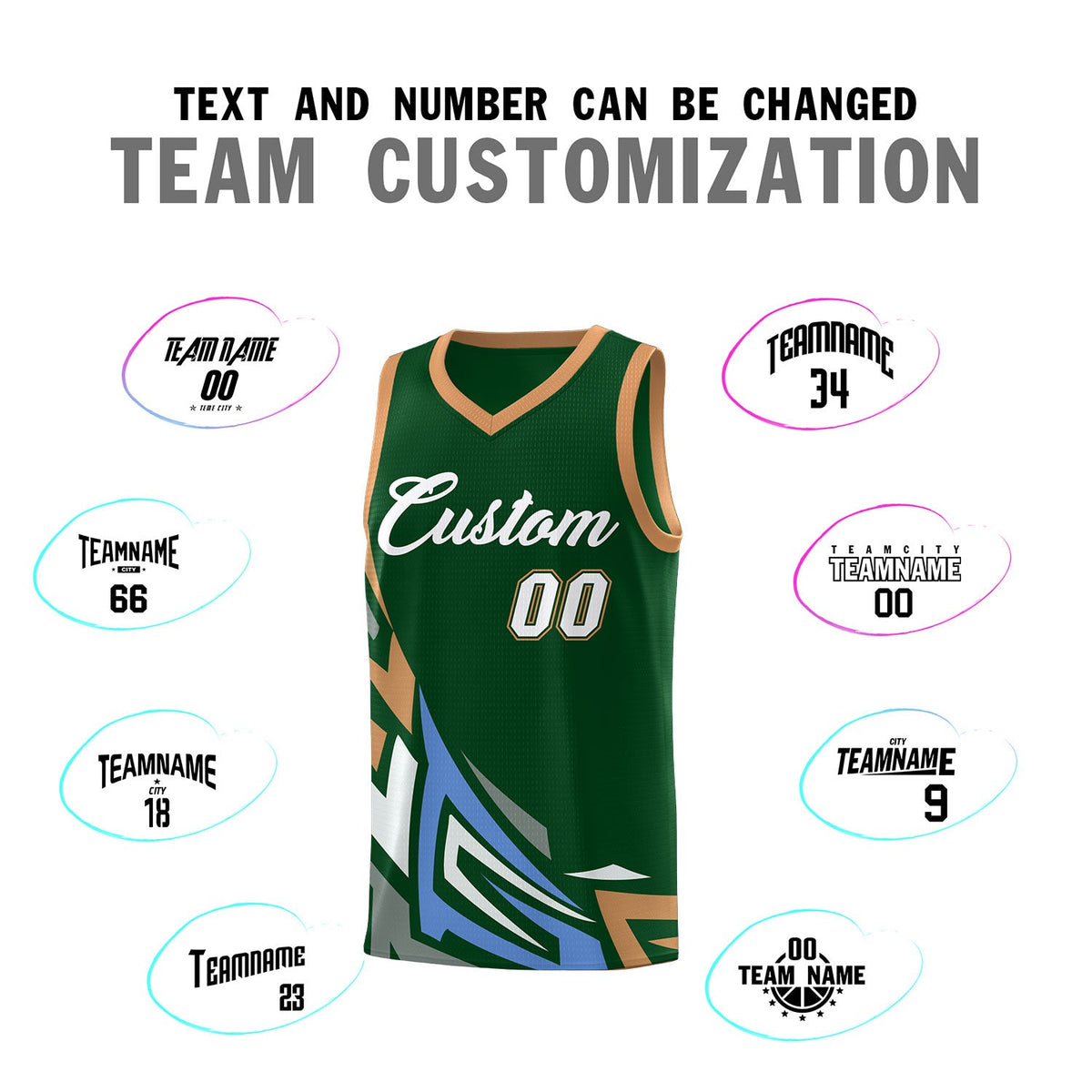Custom Green Gradient Graffiti Pattern Sports Uniform Basketball Jersey