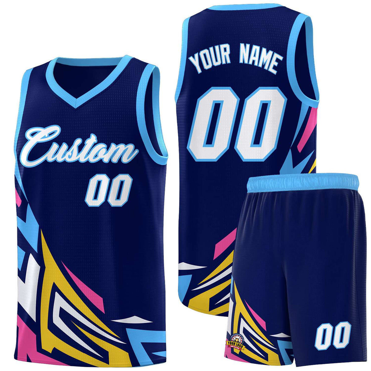 Custom Navy Gradient Graffiti Pattern Sports Uniform Basketball Jersey