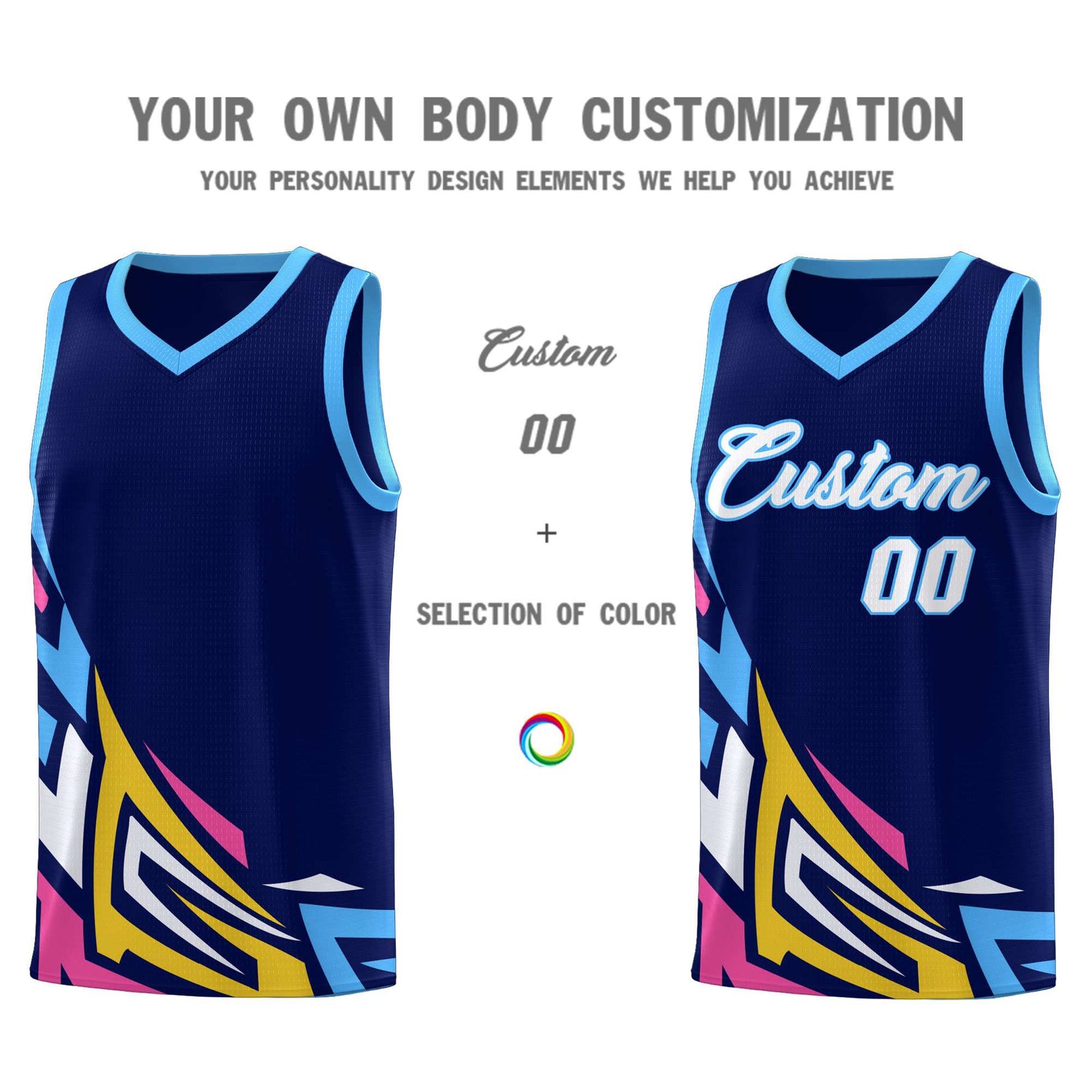 Custom Navy Gradient Graffiti Pattern Sports Uniform Basketball Jersey