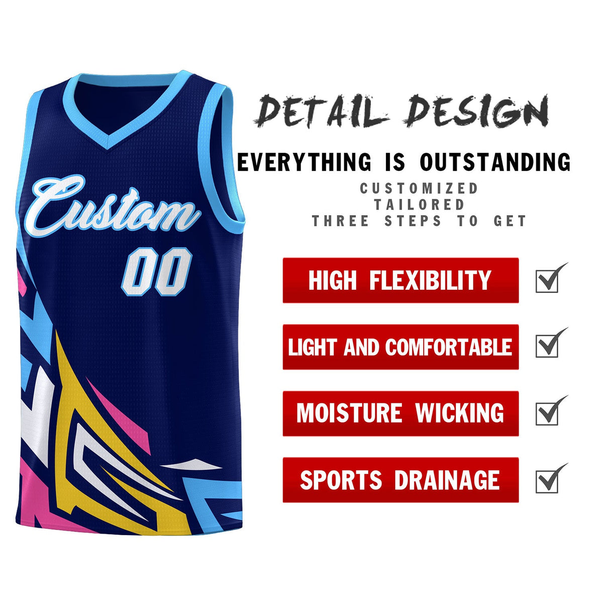 Custom Navy Gradient Graffiti Pattern Sports Uniform Basketball Jersey