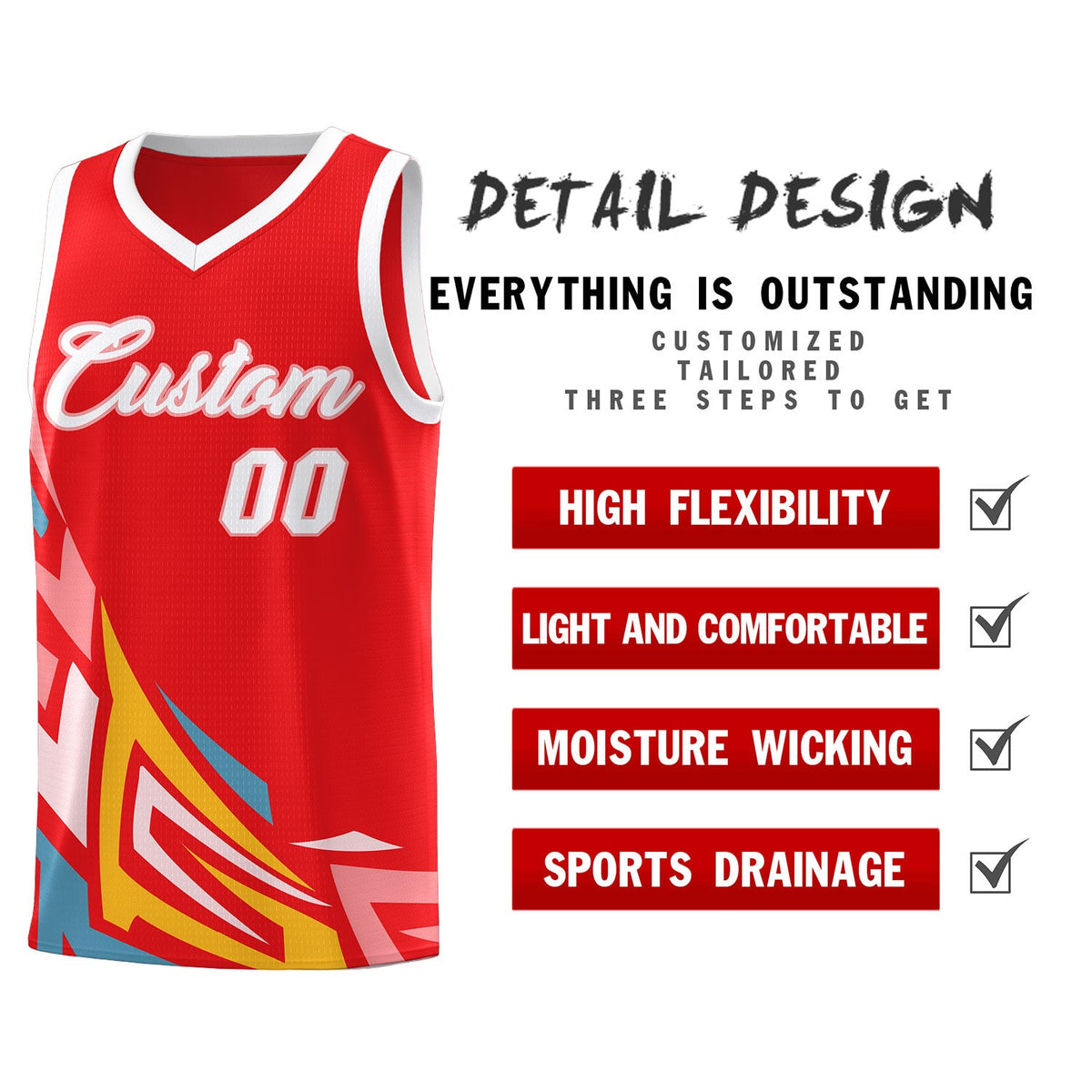 Custom Red Gradient Graffiti Pattern Sports Uniform Basketball Jersey