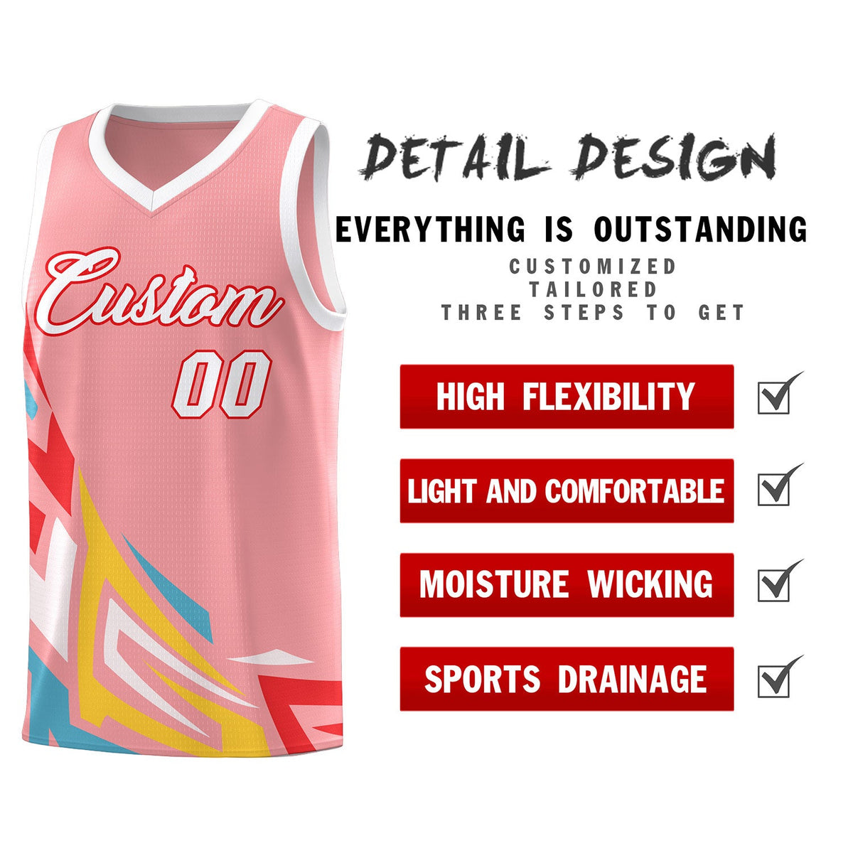 Custom Light Pink Gradient Graffiti Pattern Sports Uniform Basketball Jersey